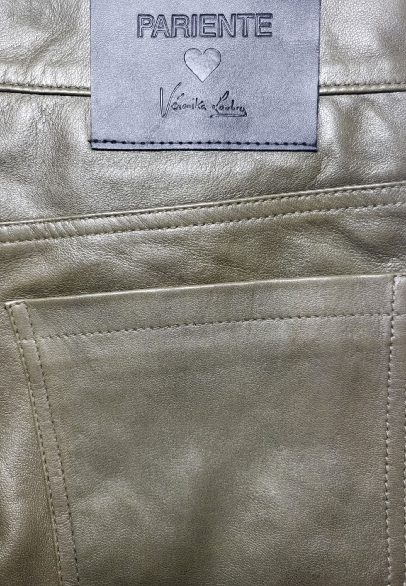 Pantalon cuir x Veronika Loubry VERONIKA PANT KHAKI - vue detail - Serge Pariente Paris