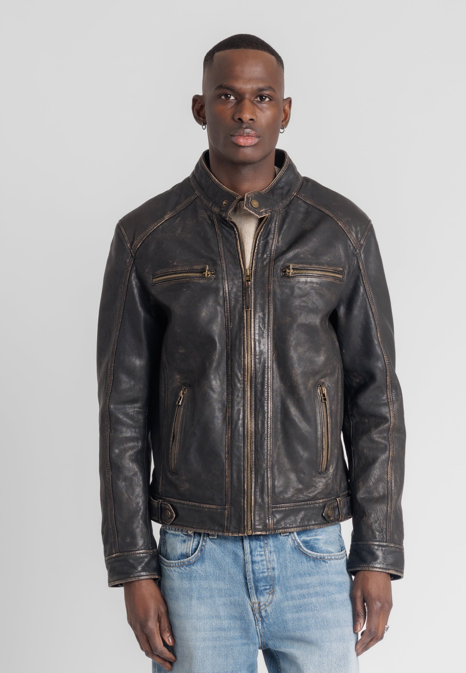 Blouson cuir vintage ERICO VINTAGE - vue face - Serge Pariente Paris
