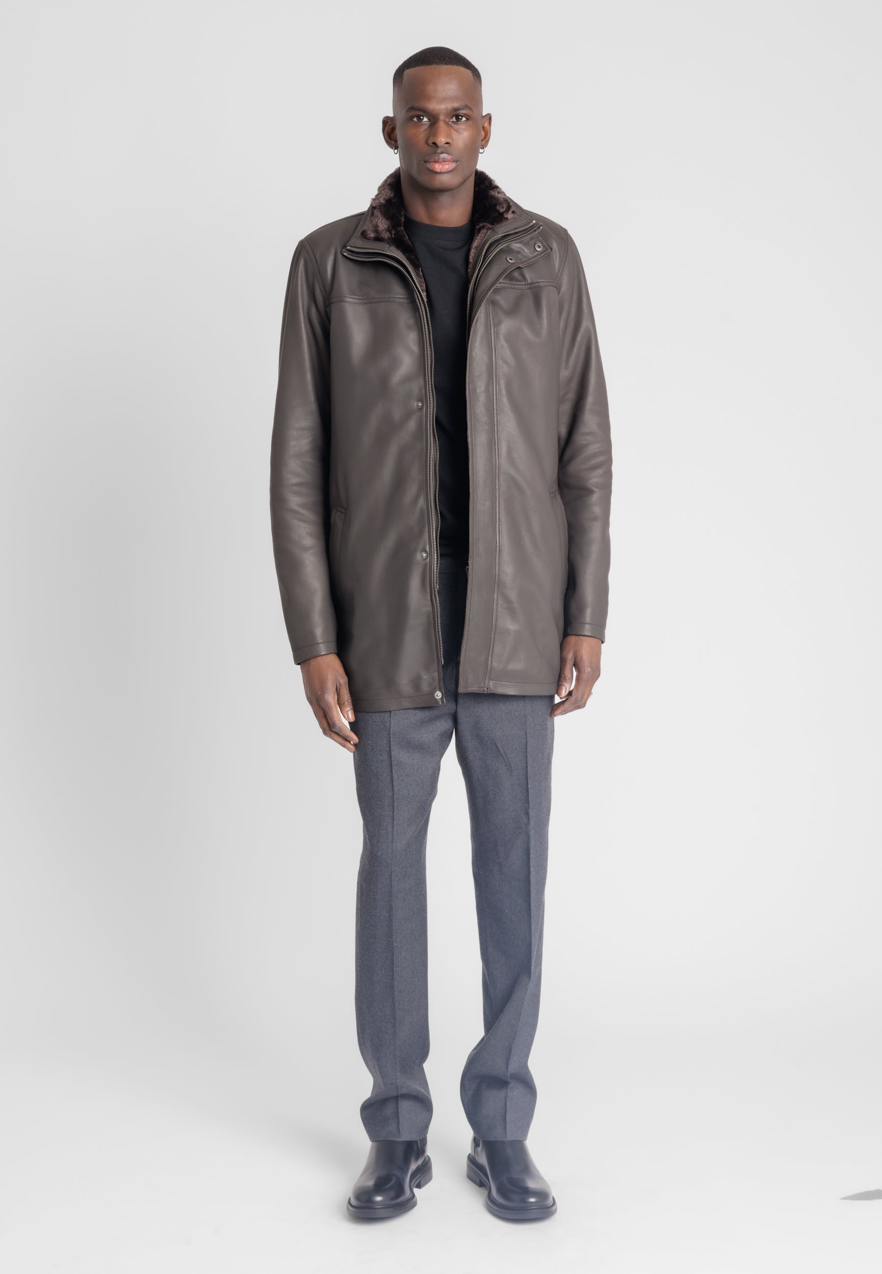 Parka cuir PARKA ORIO BROWN - vue detail - Serge Pariente Paris