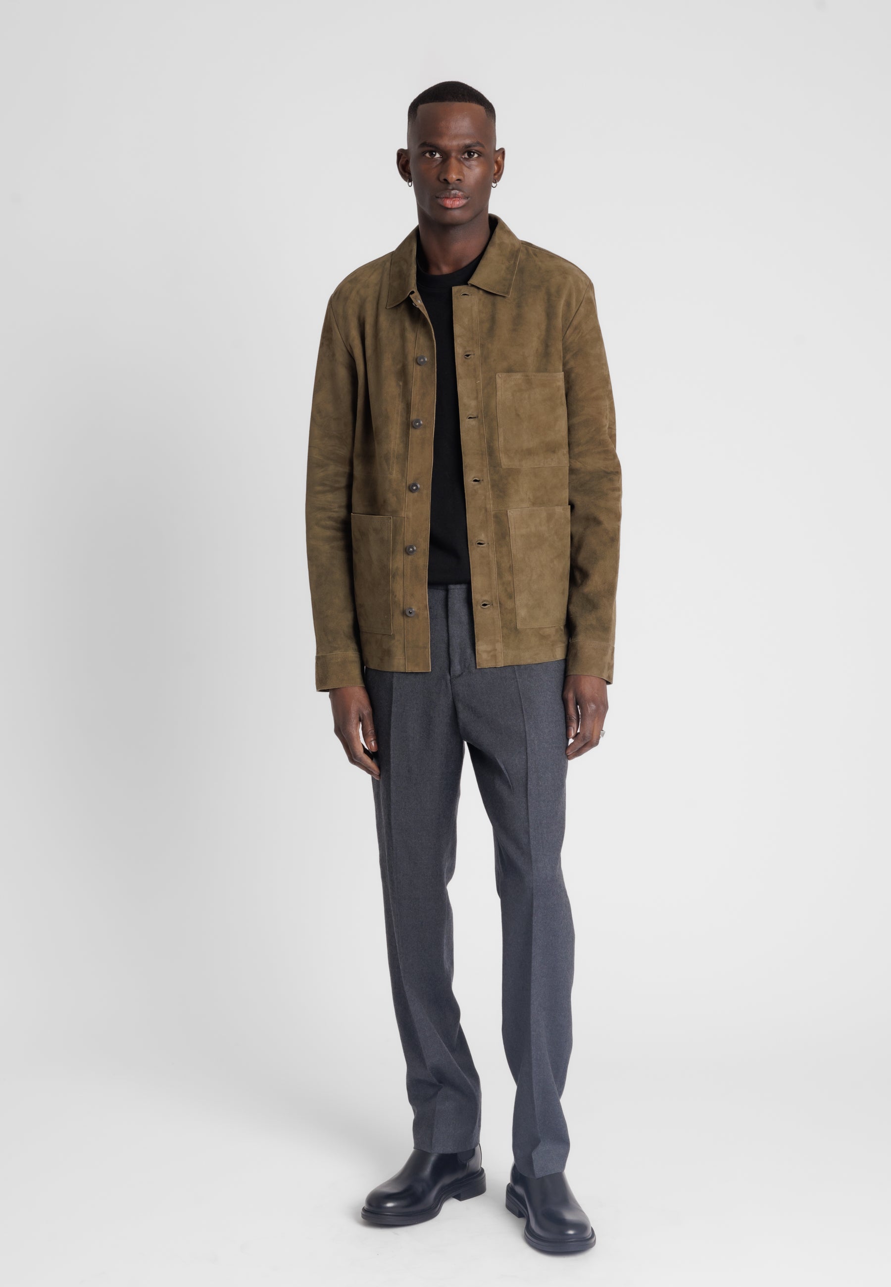 Blouson daim BRICE VS KHAKI - vue face - Serge Pariente Paris