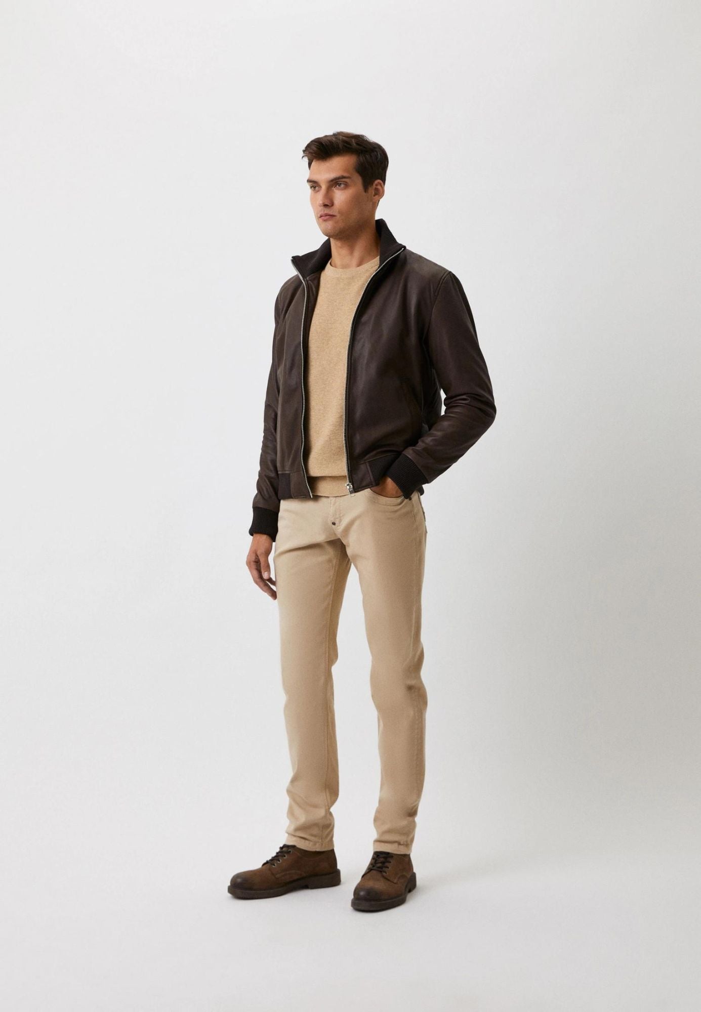 PAROS BROWN vue dos blouson cuir mouton tricot — Serge Pariente