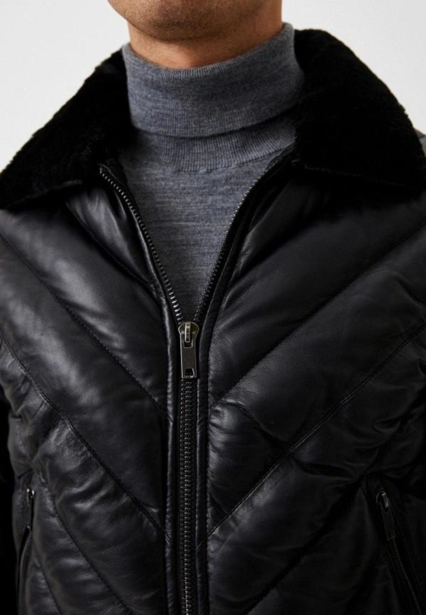 Doudoune cuir FLASH BLACK portée homme — Serge Pariente Paris