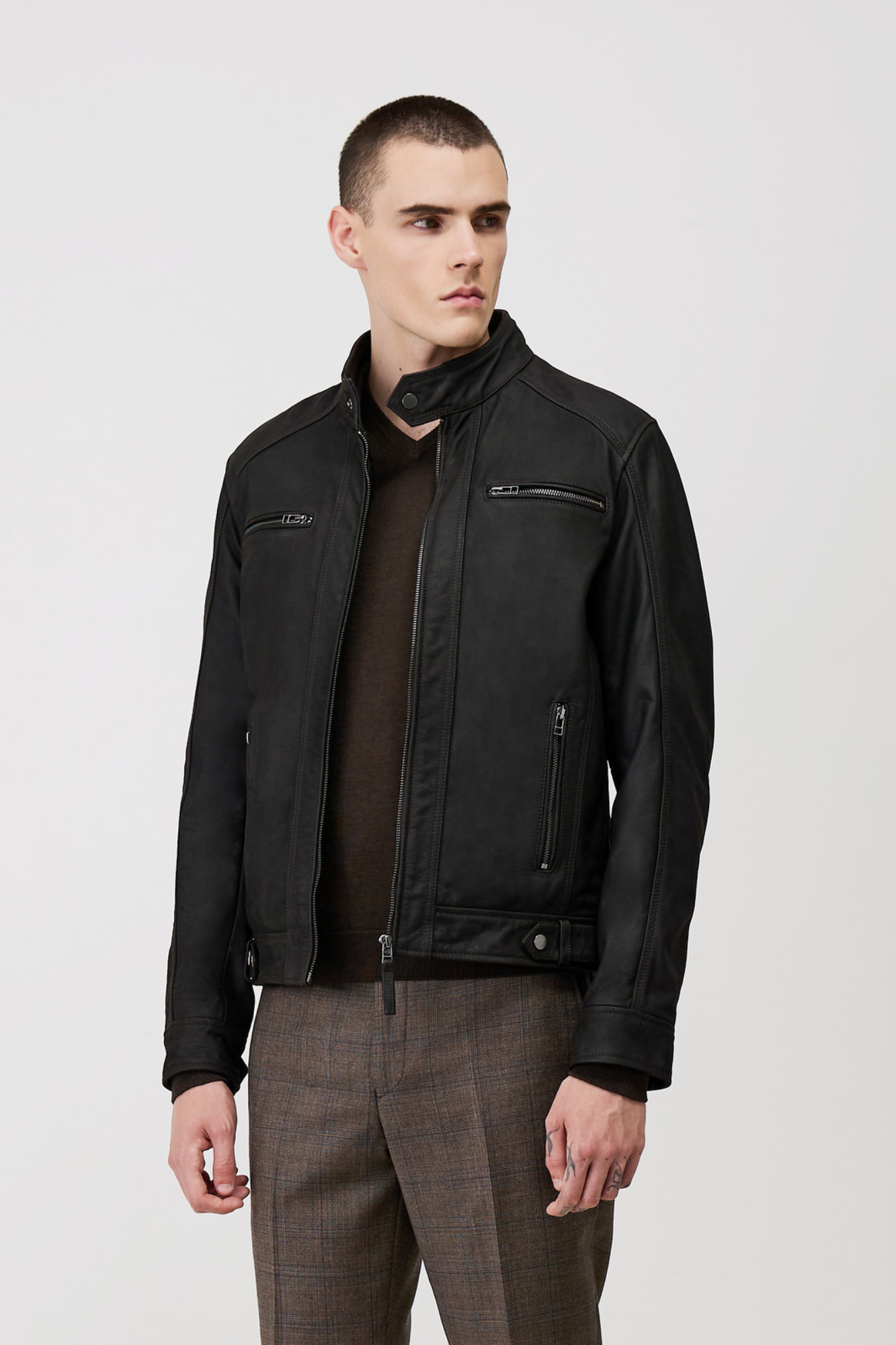 Blouson capuche cuir buffle ERICO HOOD BUFF CASINO BROWN - vue dos - Serge Pariente Paris