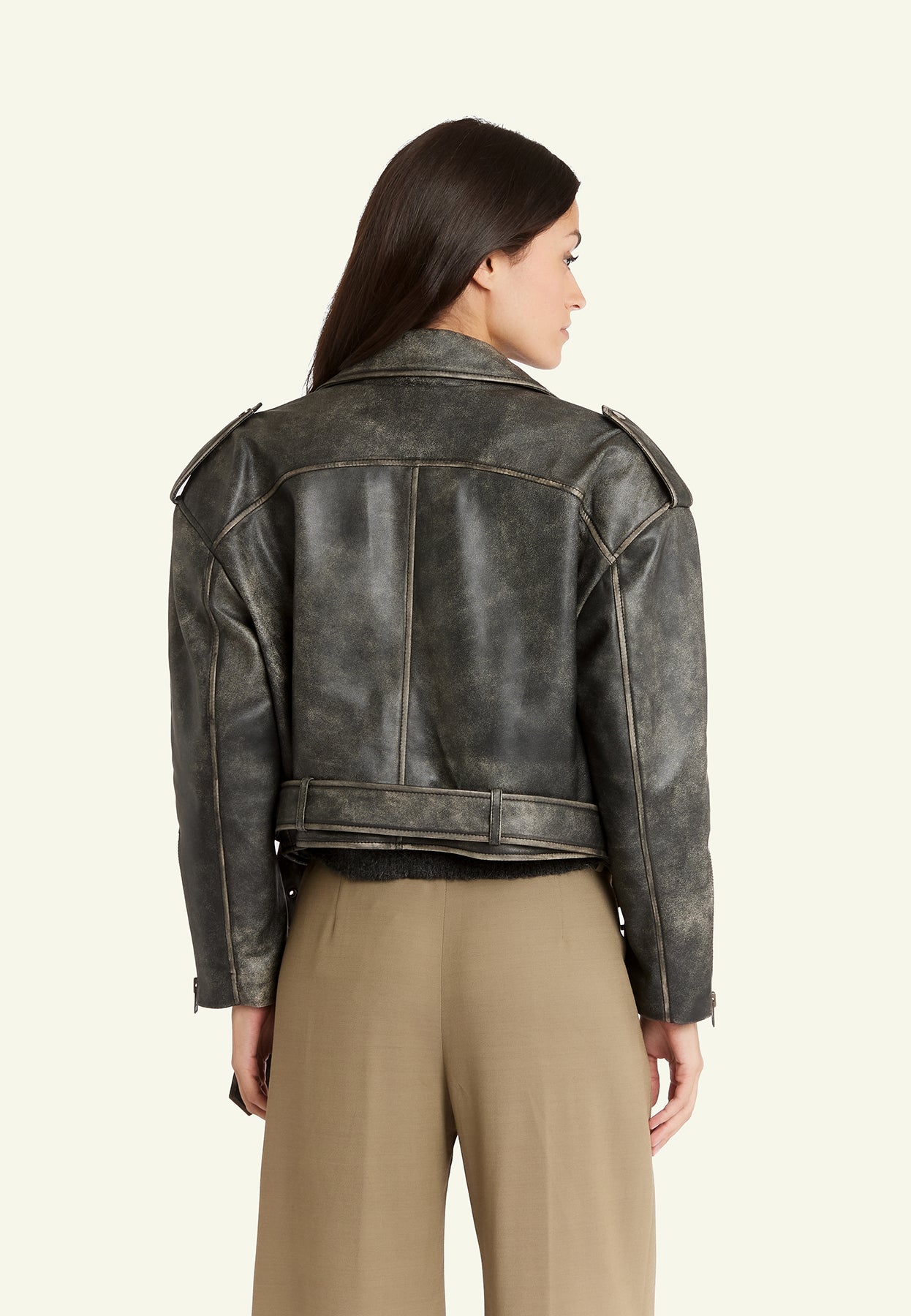 Gilet cuir STEF CHARCOL BEIGE - vue detail - Serge Pariente Paris