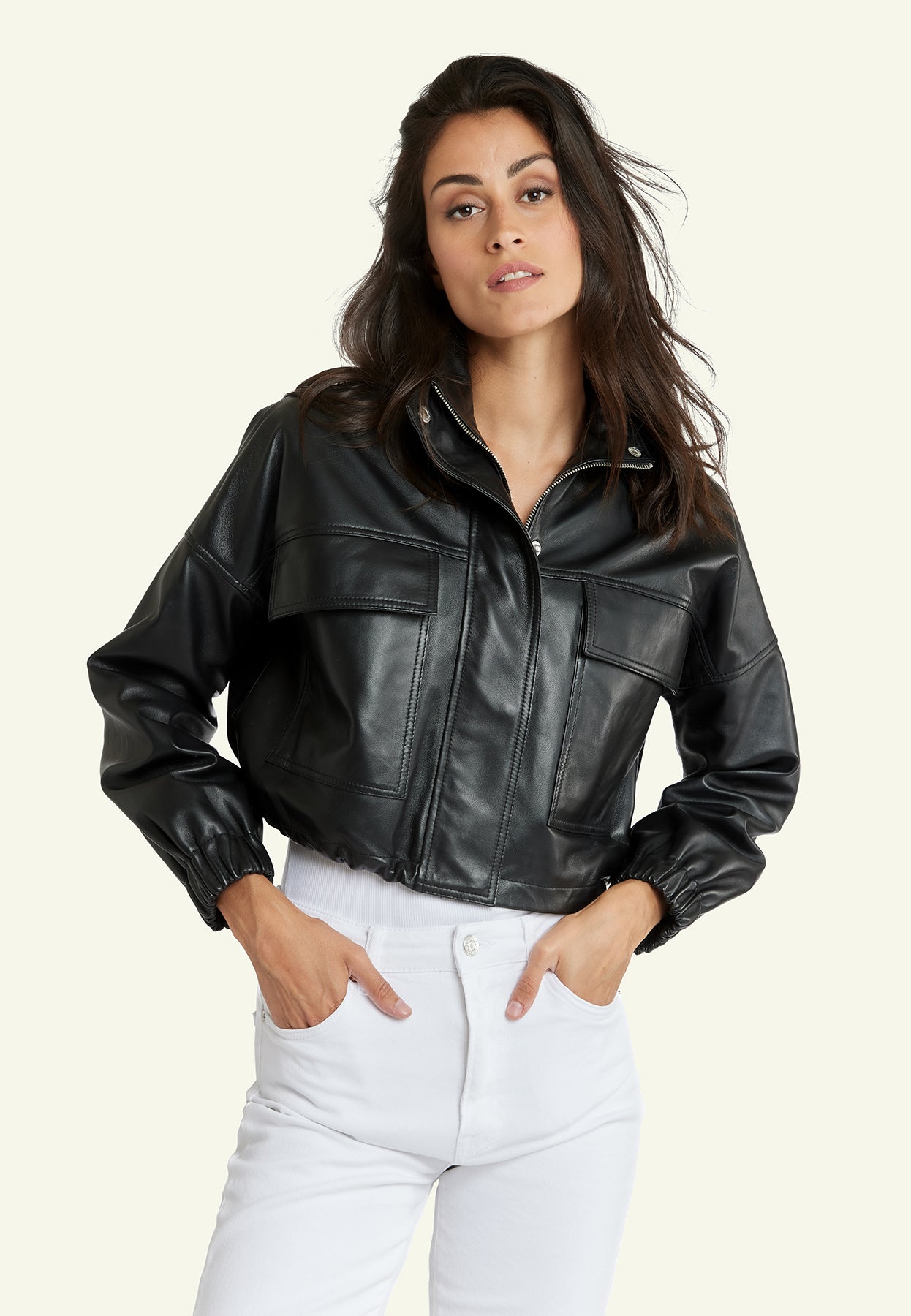 Veste cuir LESLIE BLACK - vue portee - Serge Pariente Paris