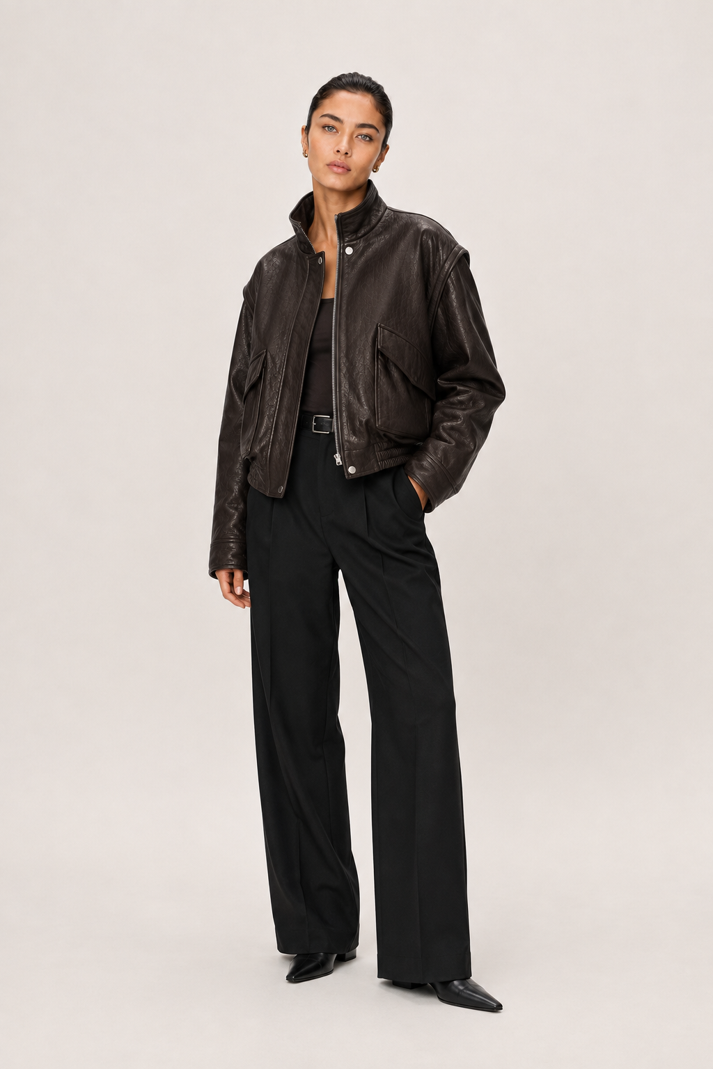 Blouson cuir FLOW DARK BROWN - vue face - Serge Pariente Paris