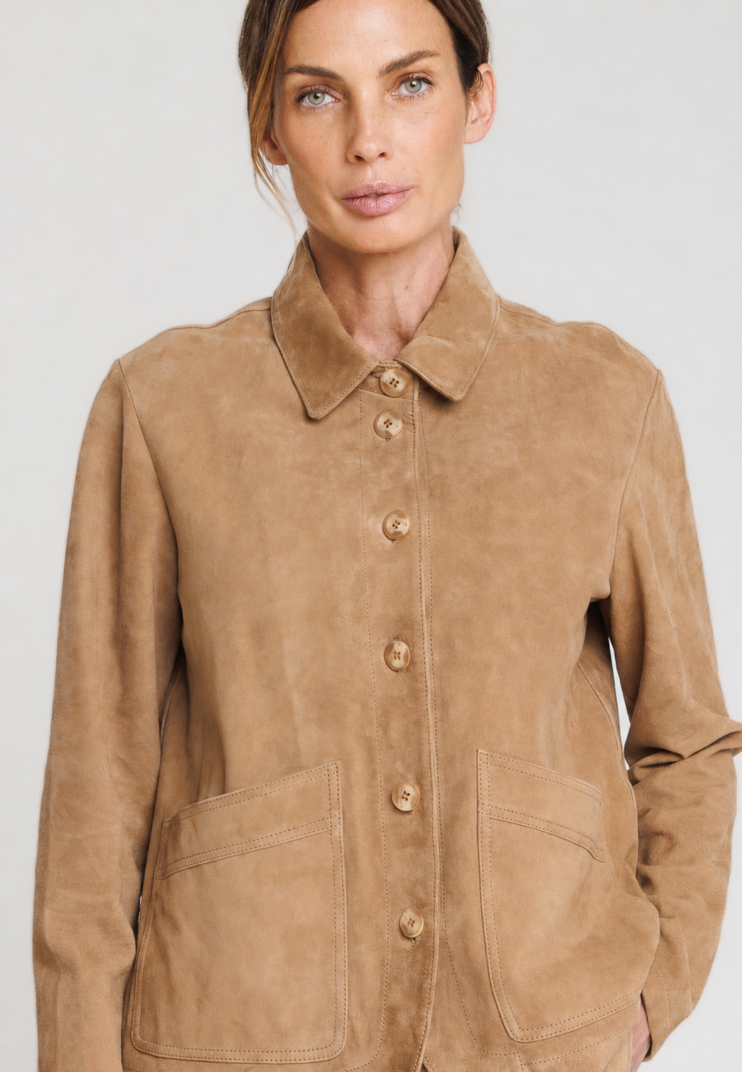 Blouson daim ALEXANDRA VS BEIGE - vue face - Serge Pariente Paris