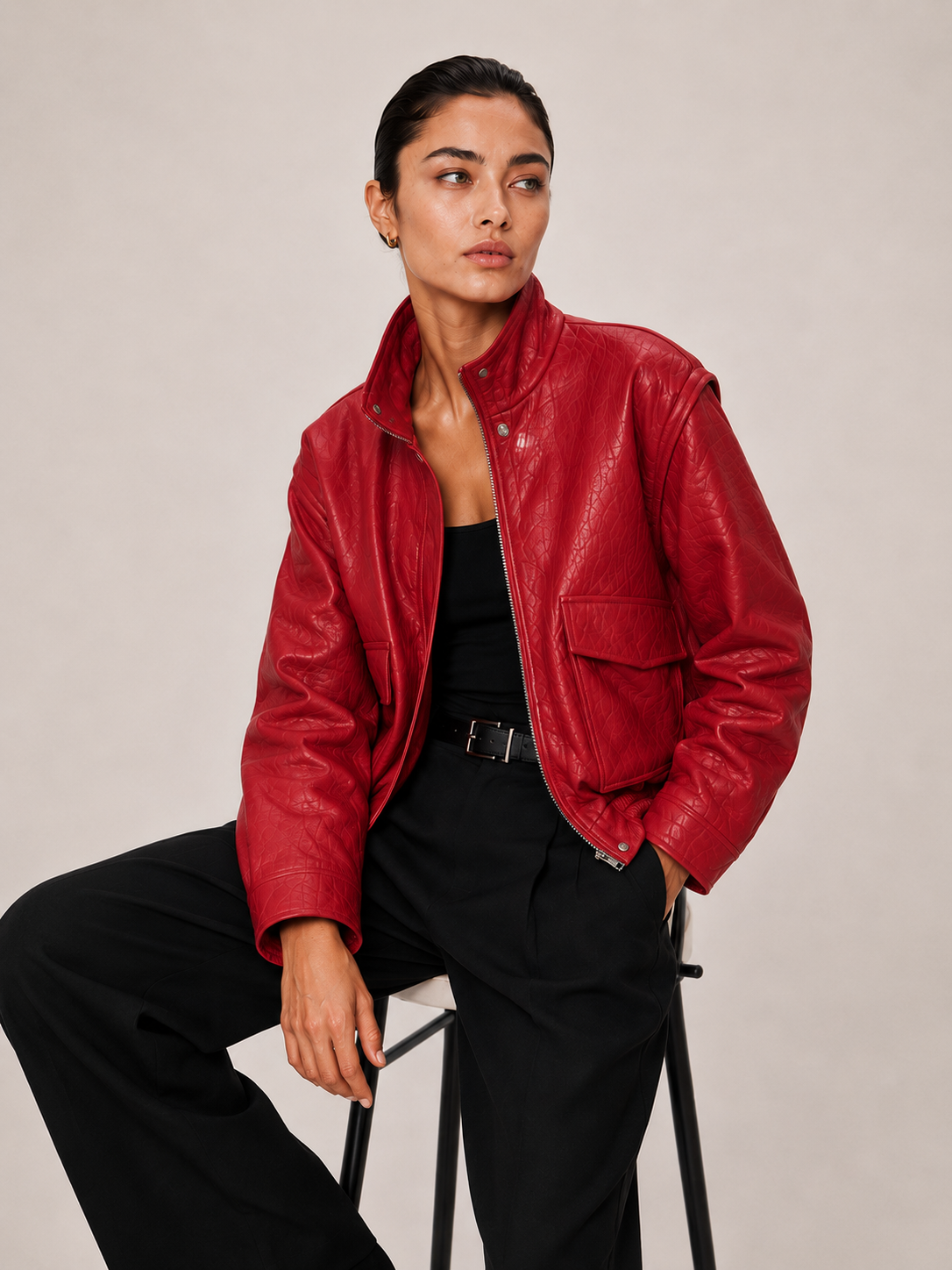 Blouson cuir FLOW RED - vue face - Serge Pariente Paris