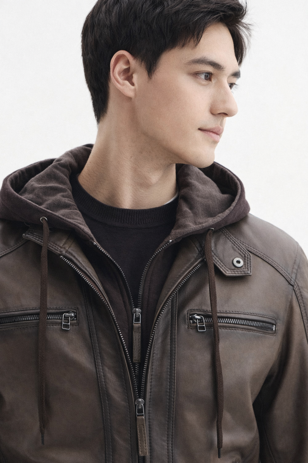 Blouson capuche cuir ERICO HOOD NF TAUPE - vue dos - Serge Pariente Paris