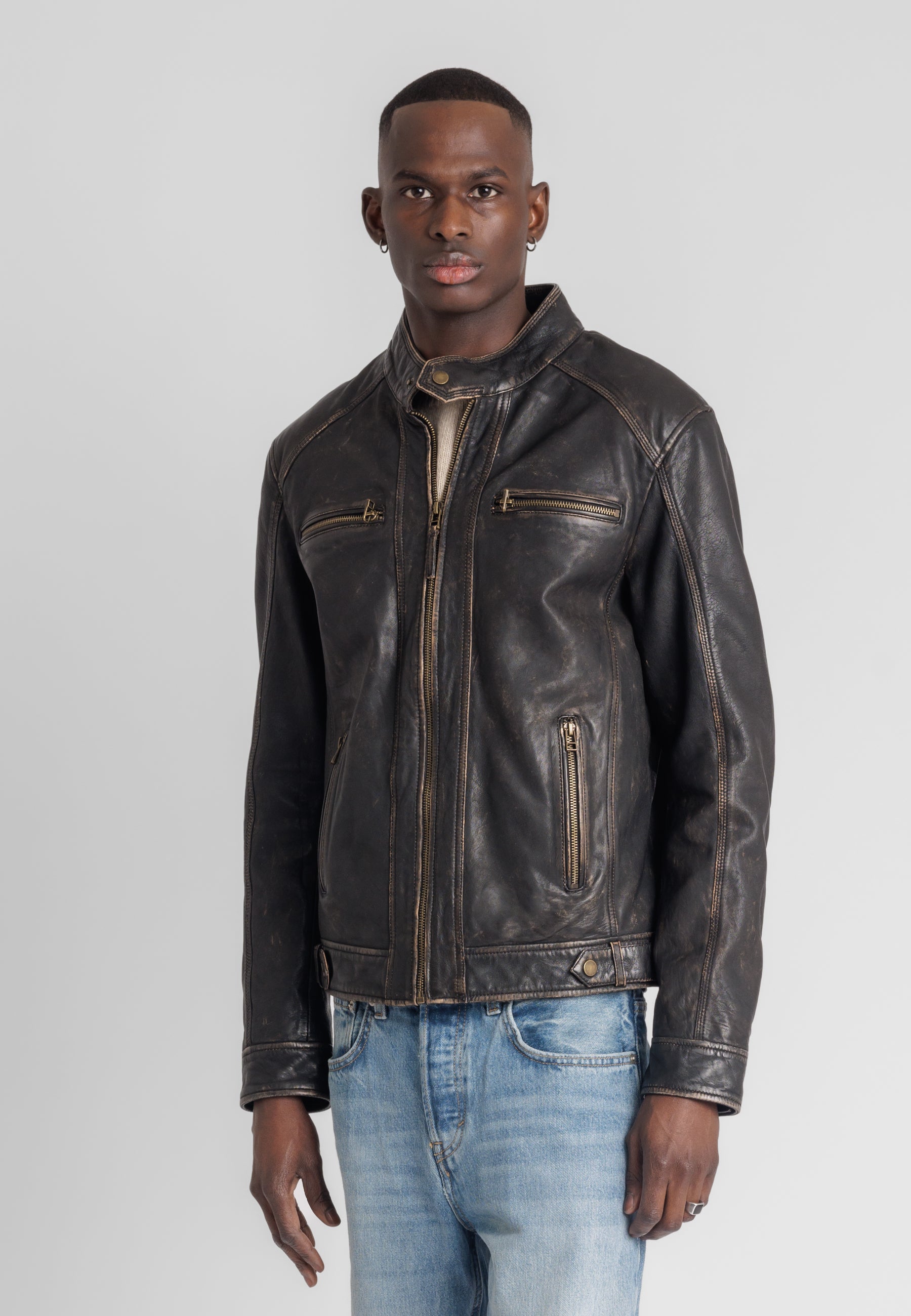 Blouson cuir vintage ERICO VINTAGE - vue cote - Serge Pariente Paris