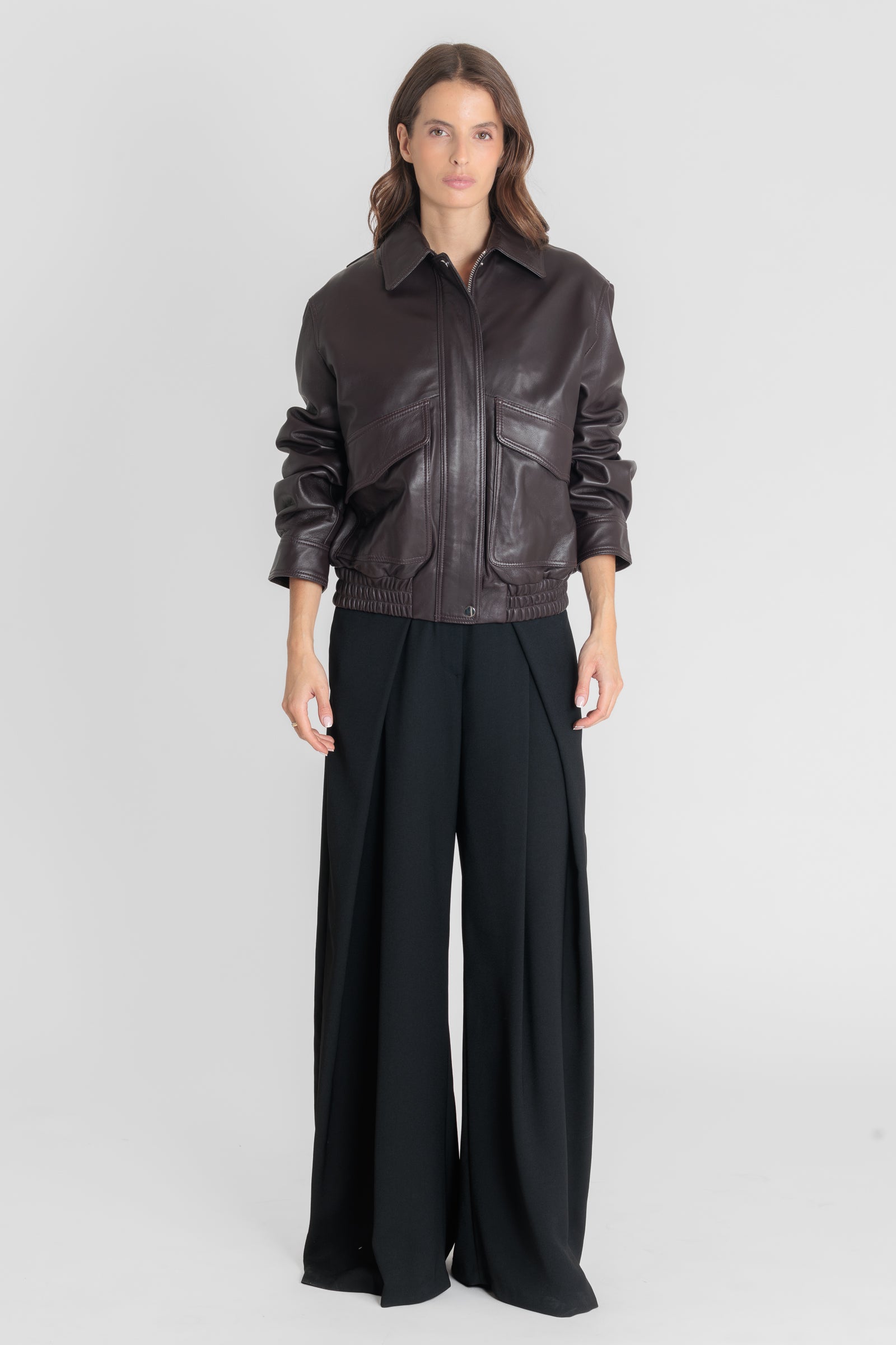 Blouson cuir REYNA DARK WINE - vue face - Serge Pariente Paris
