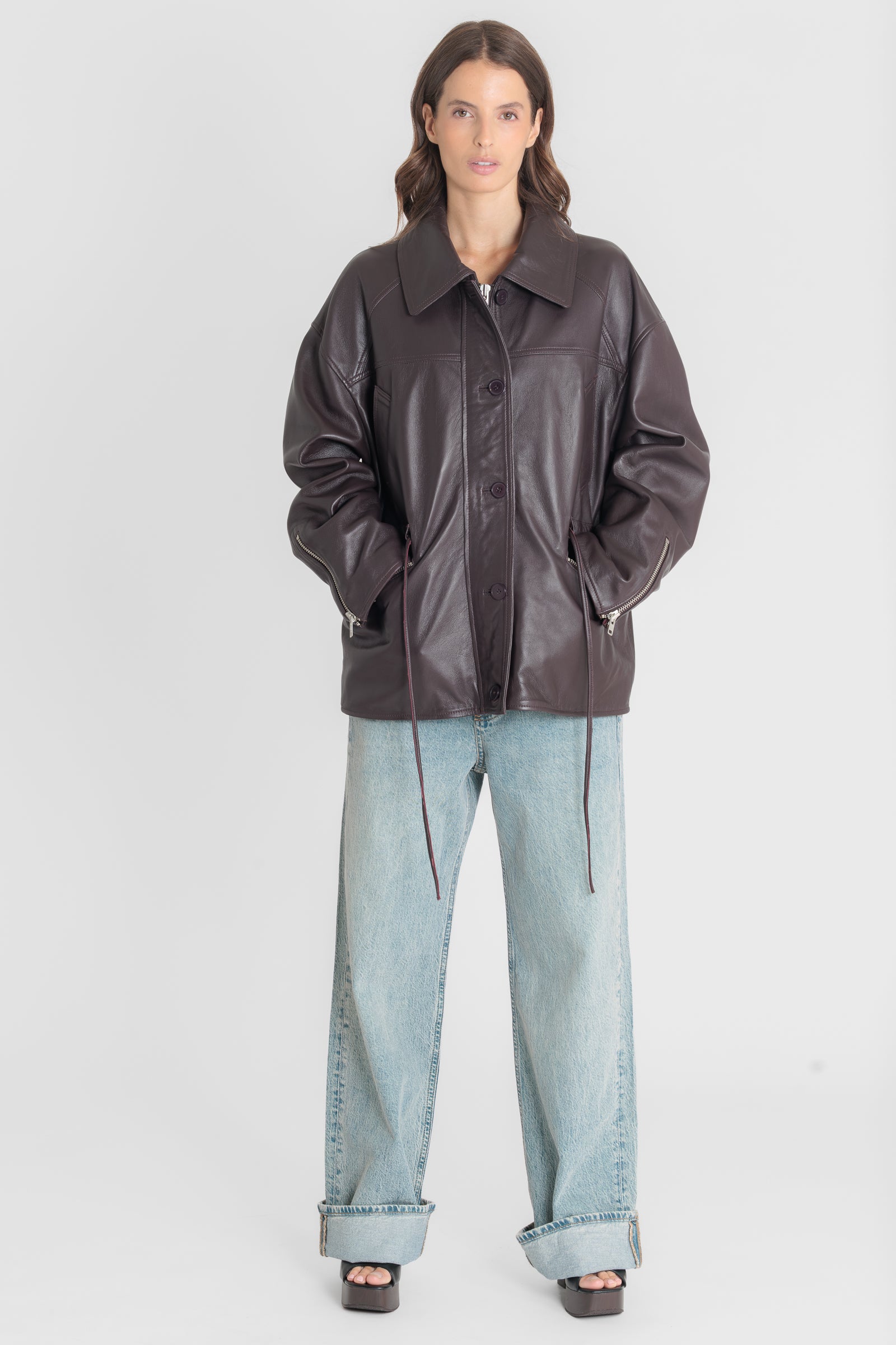 Blouson cuir CARLA DARK WINE - vue dos - Serge Pariente Paris