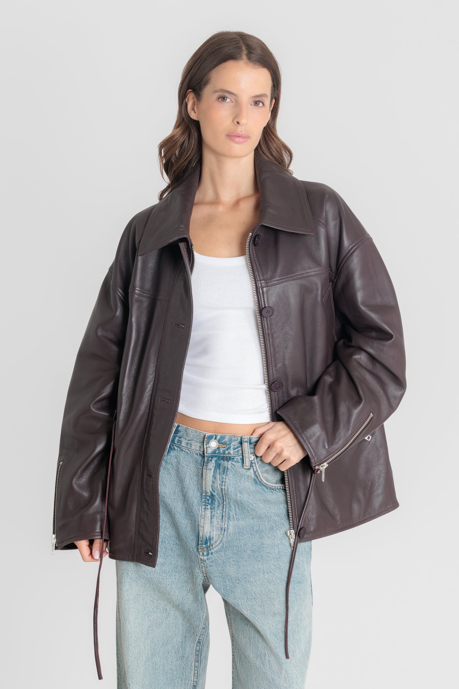 Blouson cuir CARLA DARK WINE - vue face - Serge Pariente Paris