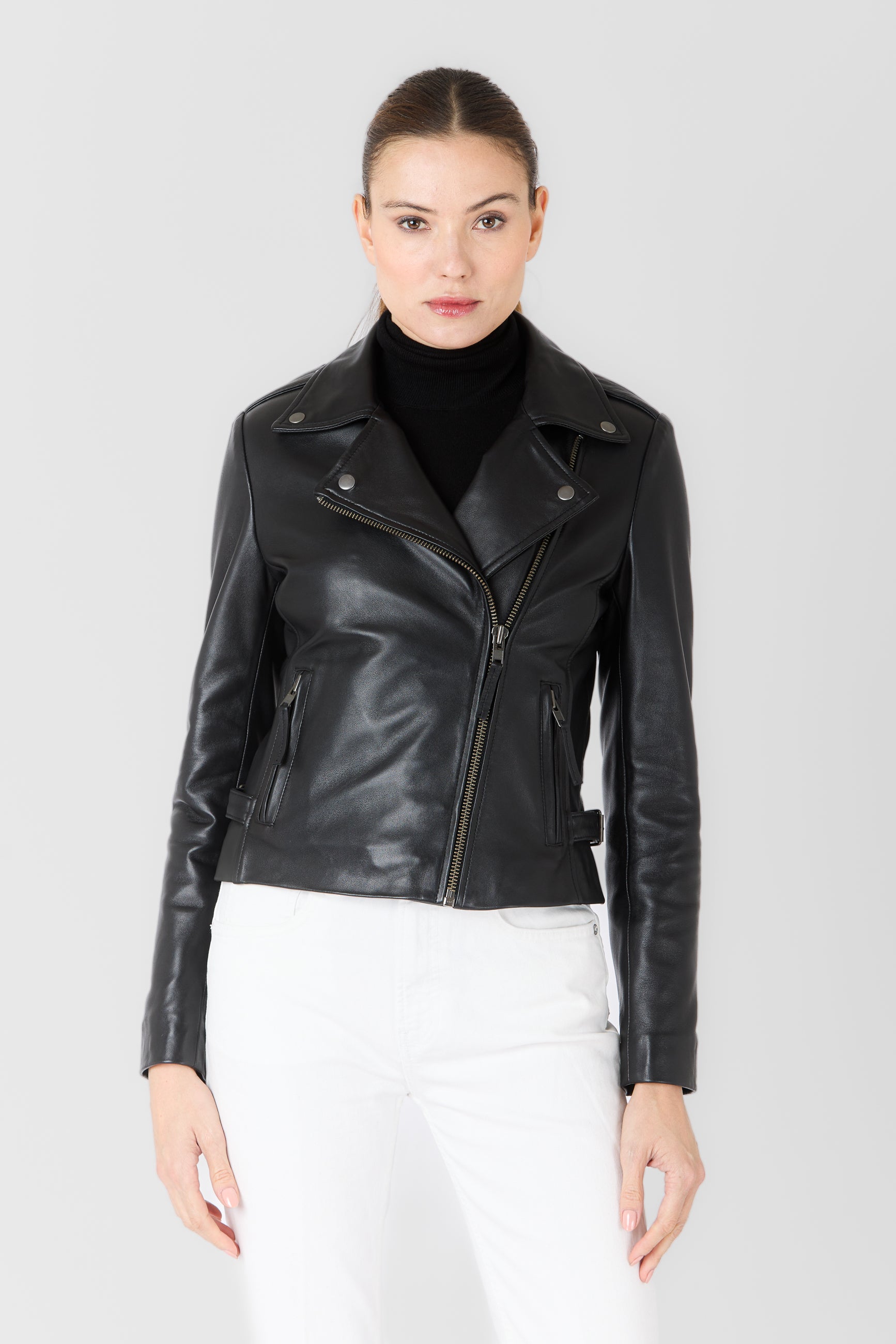 Veste cuir femme perfecto noir CITY GIRL NF face — Serge Pariente