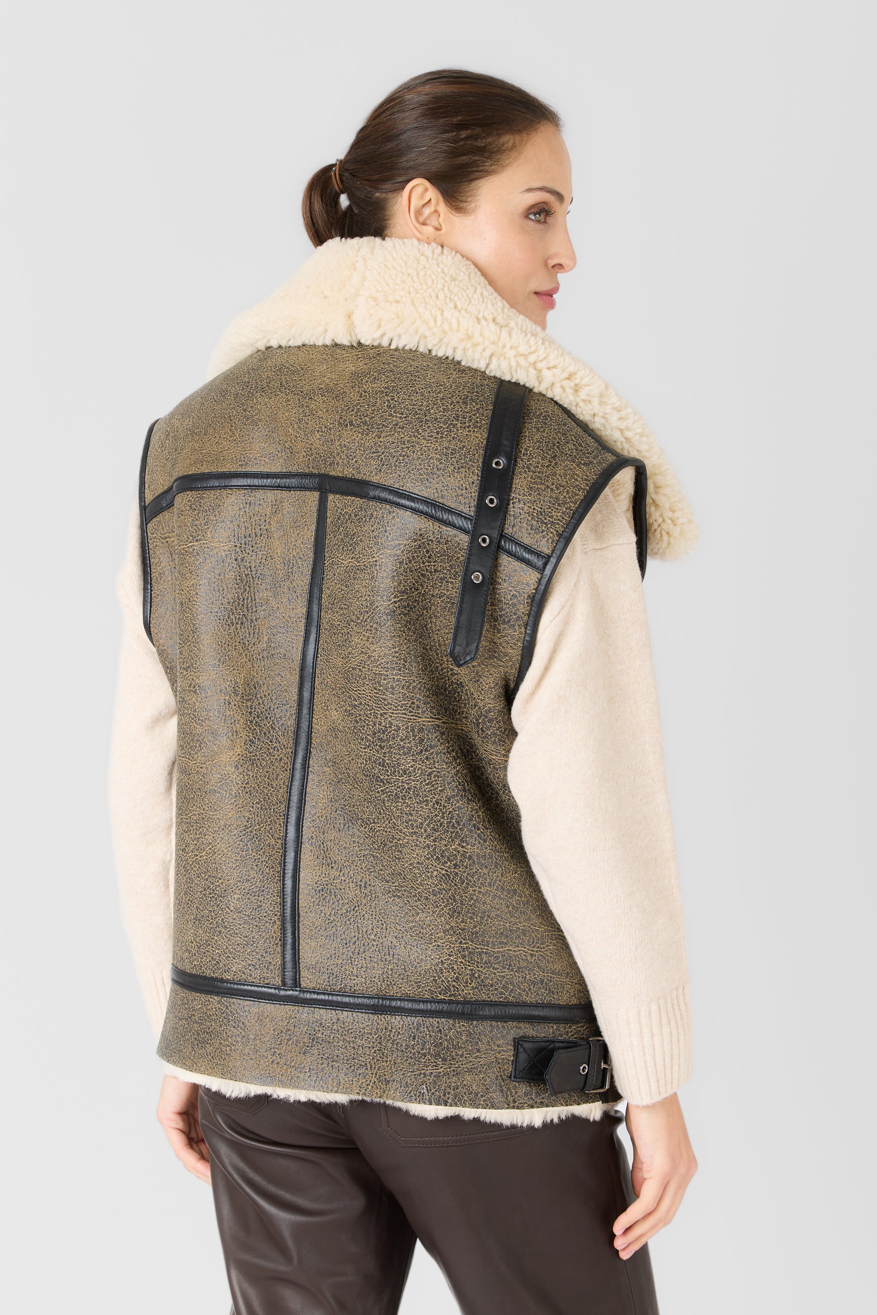 Gilet cuir finition used CHRISTELLE GILET USED - vue cote - Serge Pariente Paris