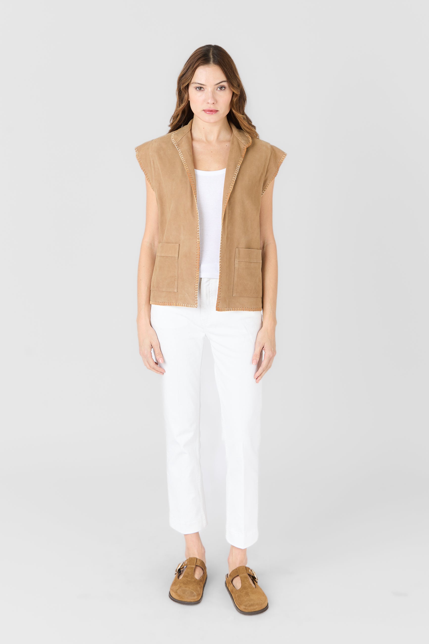 Gilet daim SARAH VEST VS BEIGE - vue detail - Serge Pariente Paris