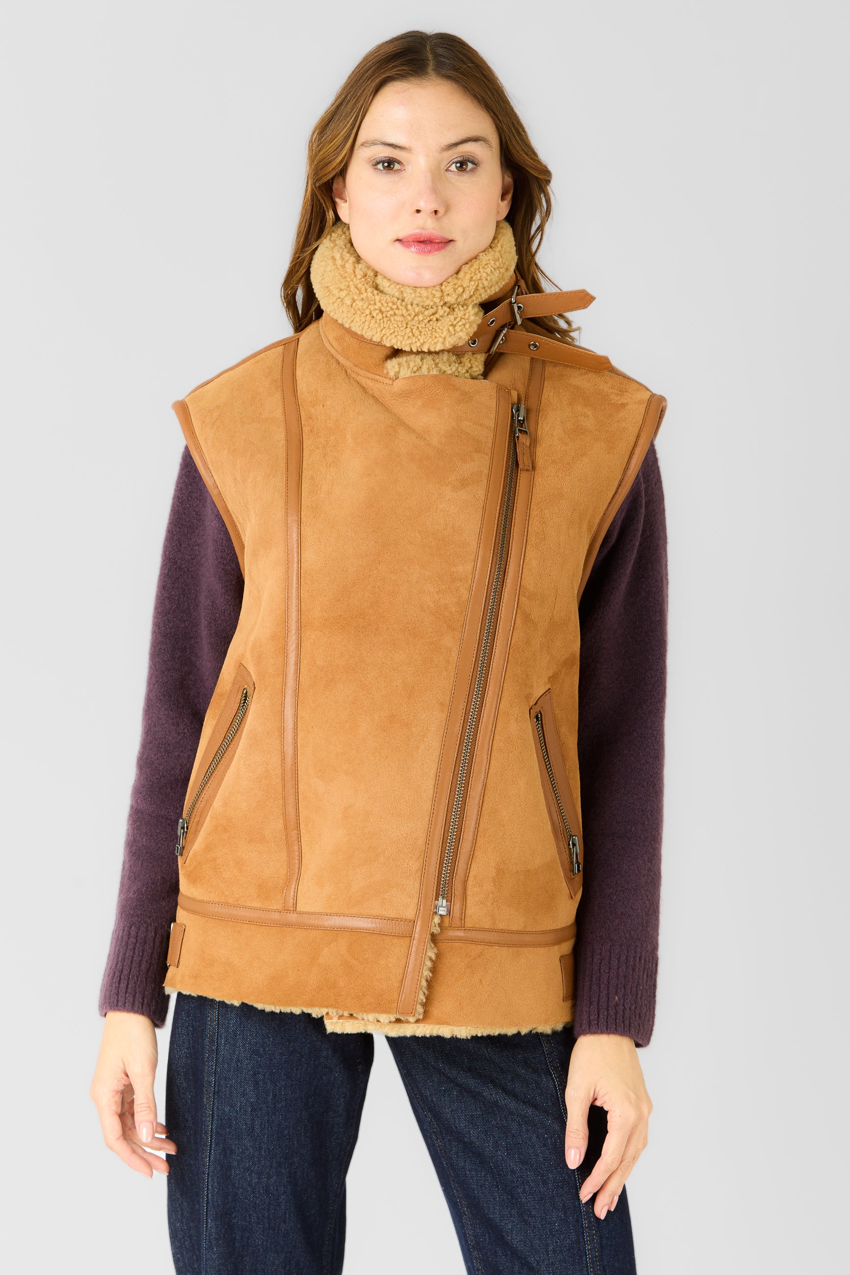 Gilet cuir CHRISTELLE GILET TOBACCO - vue dos - Serge Pariente Paris