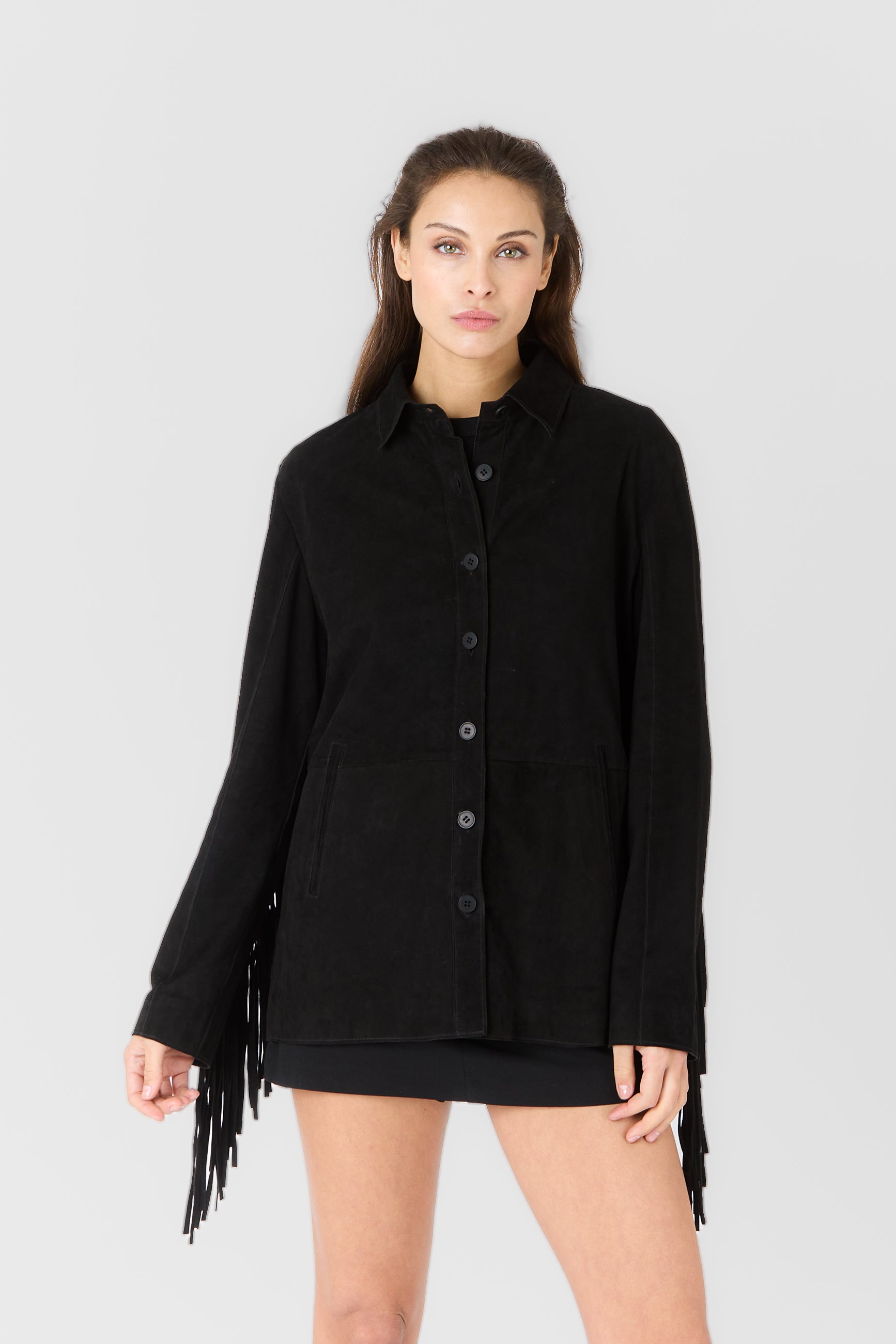 Blouson daim NINA VS BLACK - vue face - Serge Pariente Paris