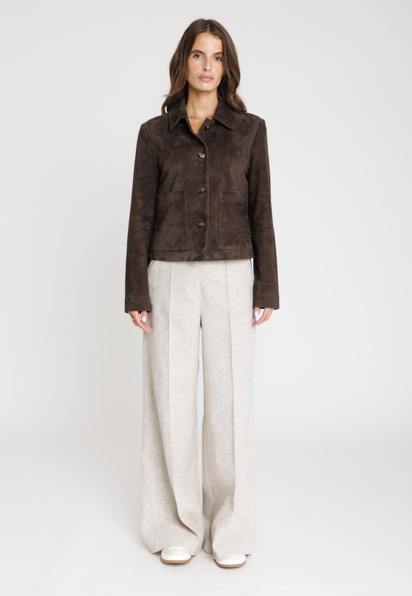 Blouson cuir ROMA BROWN - vue portee - Serge Pariente Paris