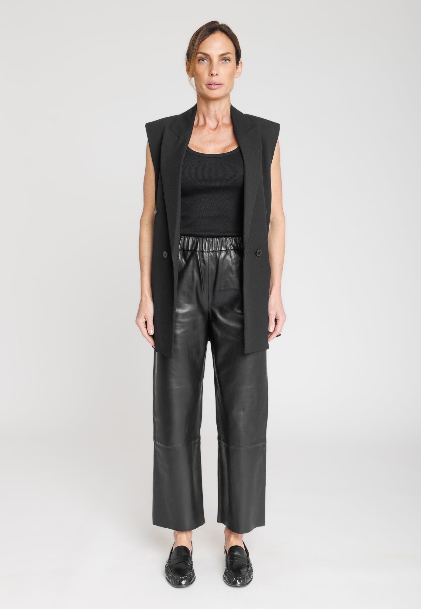 Pantalon cuir JENNY PANT BLACK - vue face - Serge Pariente Paris