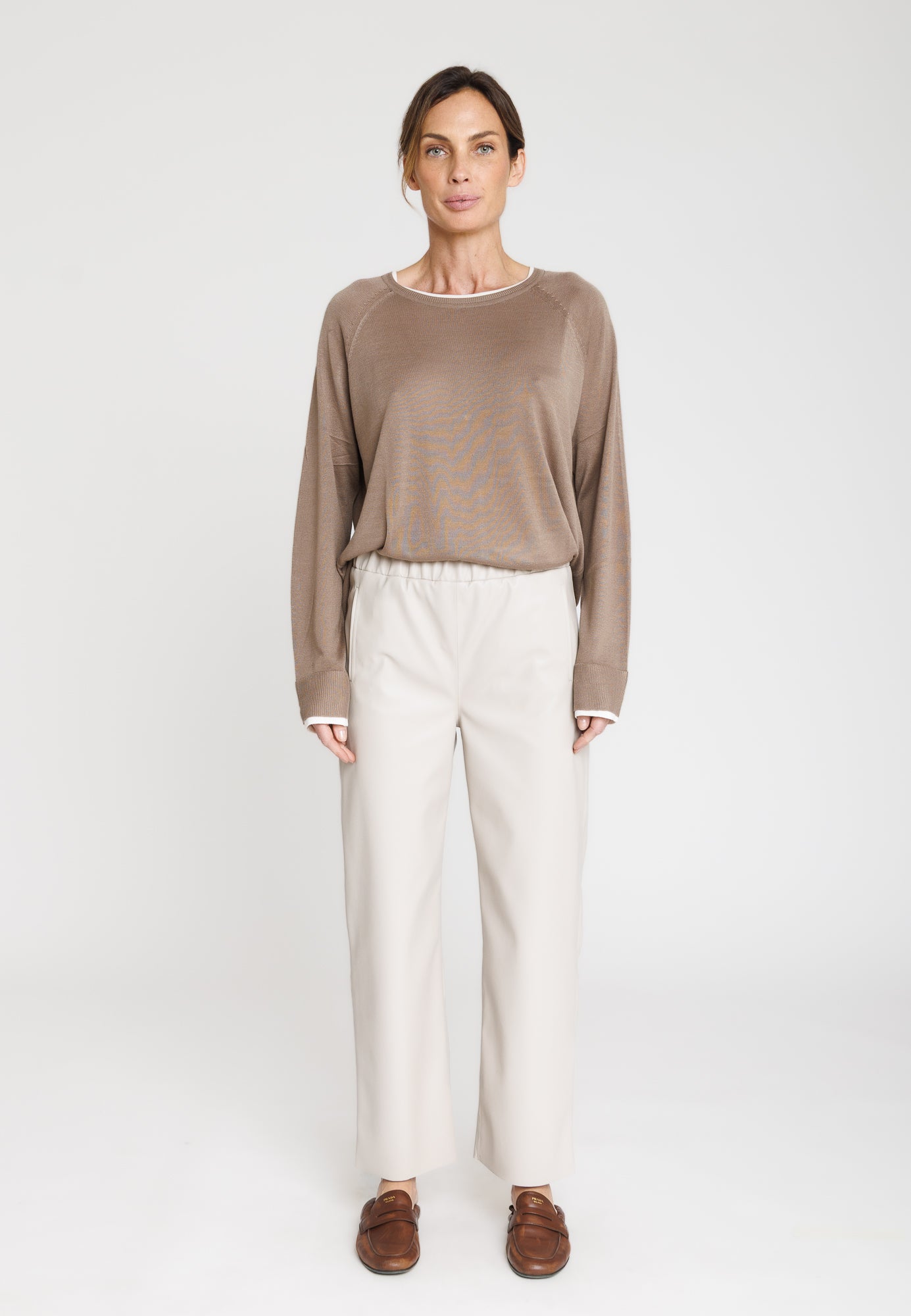 Pantalon cuir JENNY PANT CREAM - vue face - Serge Pariente Paris