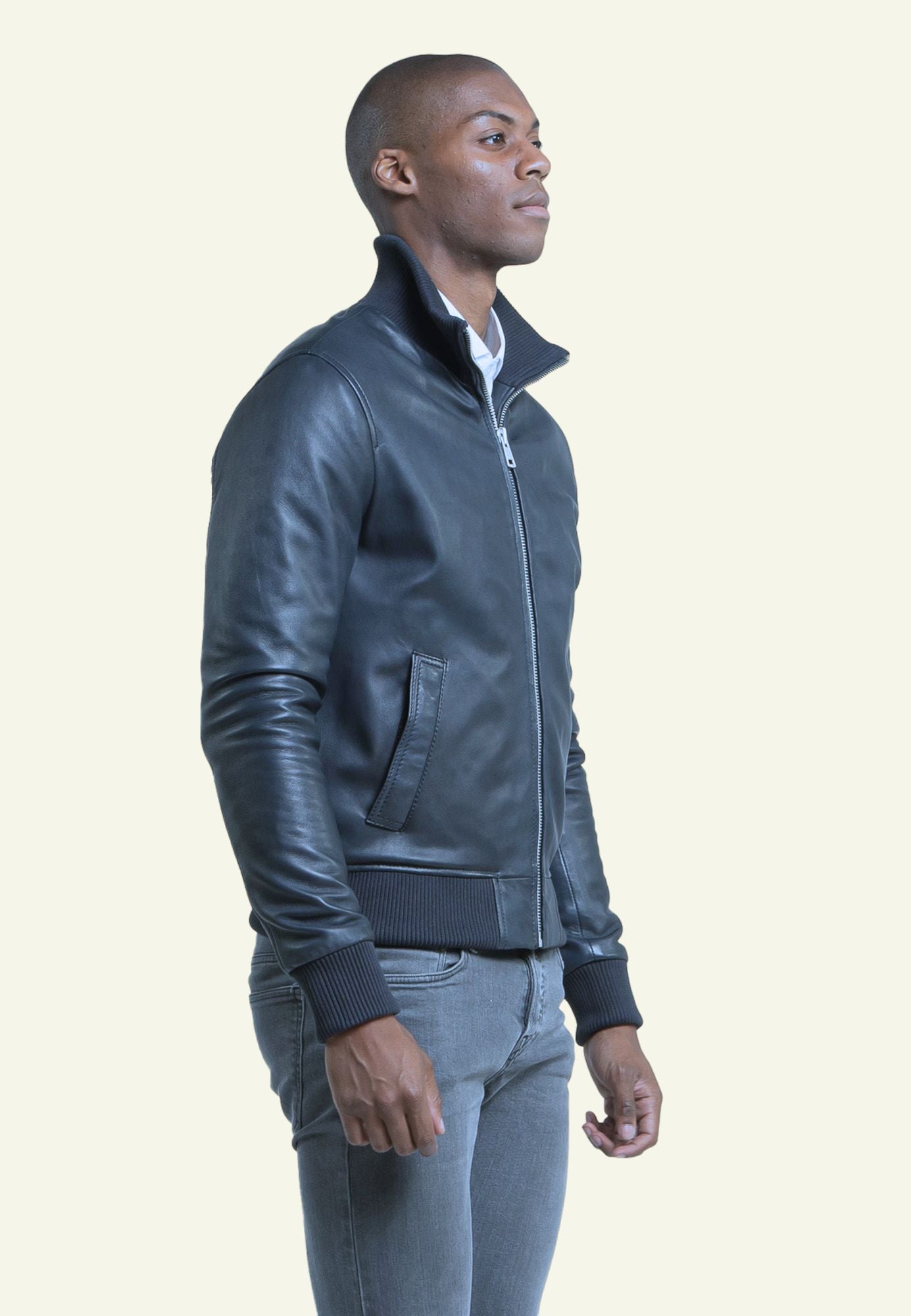 PAROS BLUE vue dos blouson cuir mouton bleu — Serge Pariente Paris