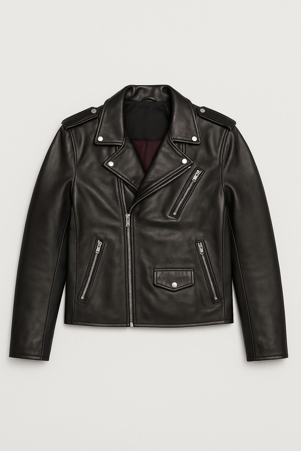 Perfecto cuir mouton noir ceinturé ROCKY BLACK face — Serge Pariente
