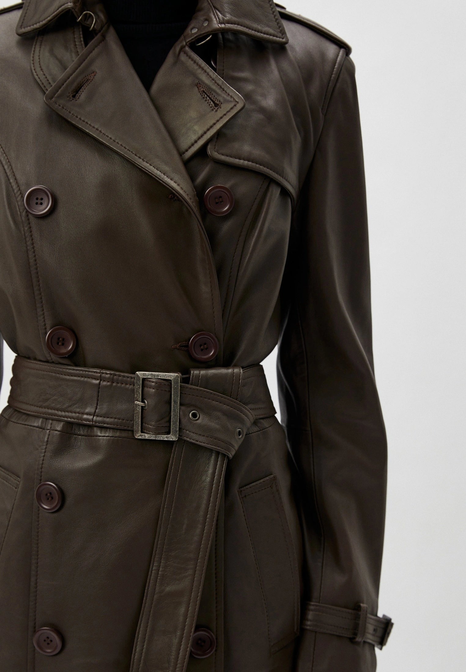 Trench cuir GLORIA BROWN vue côté — Serge Pariente Paris