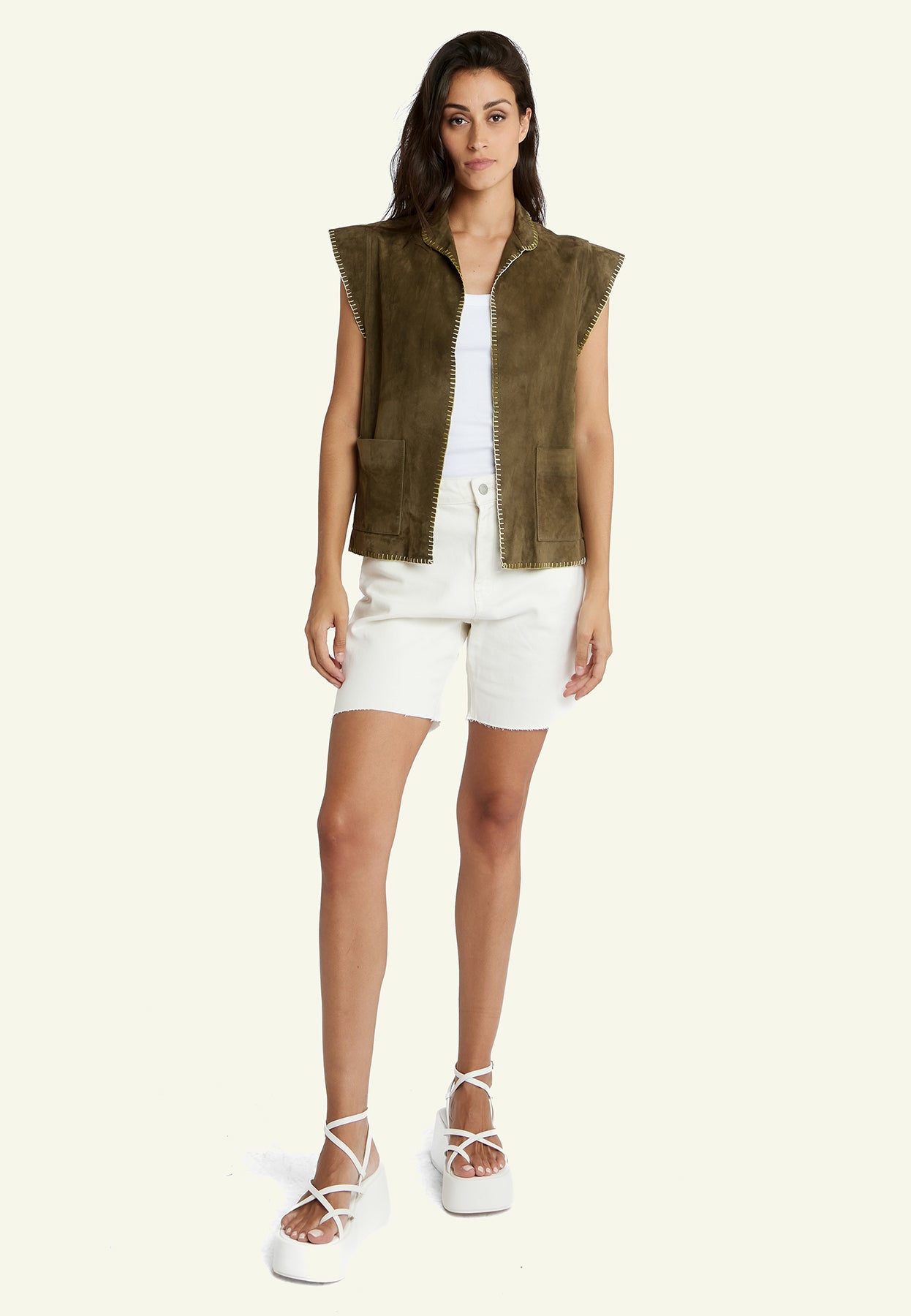 Gilet daim SARAH VEST VS KHAKI - vue dos - Serge Pariente Paris