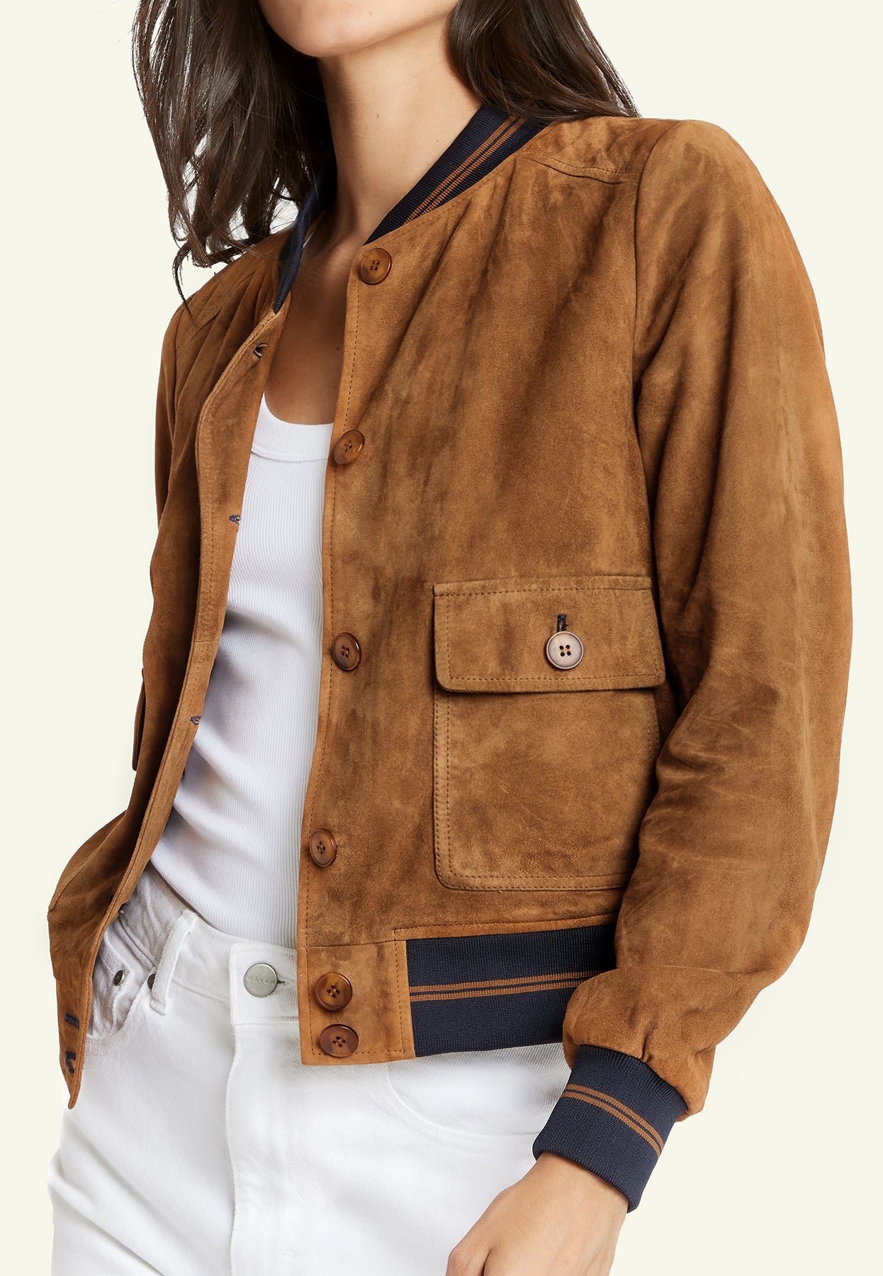 Blouson daim STARTER WOMEN VS COGNAC - vue cote - Serge Pariente Paris