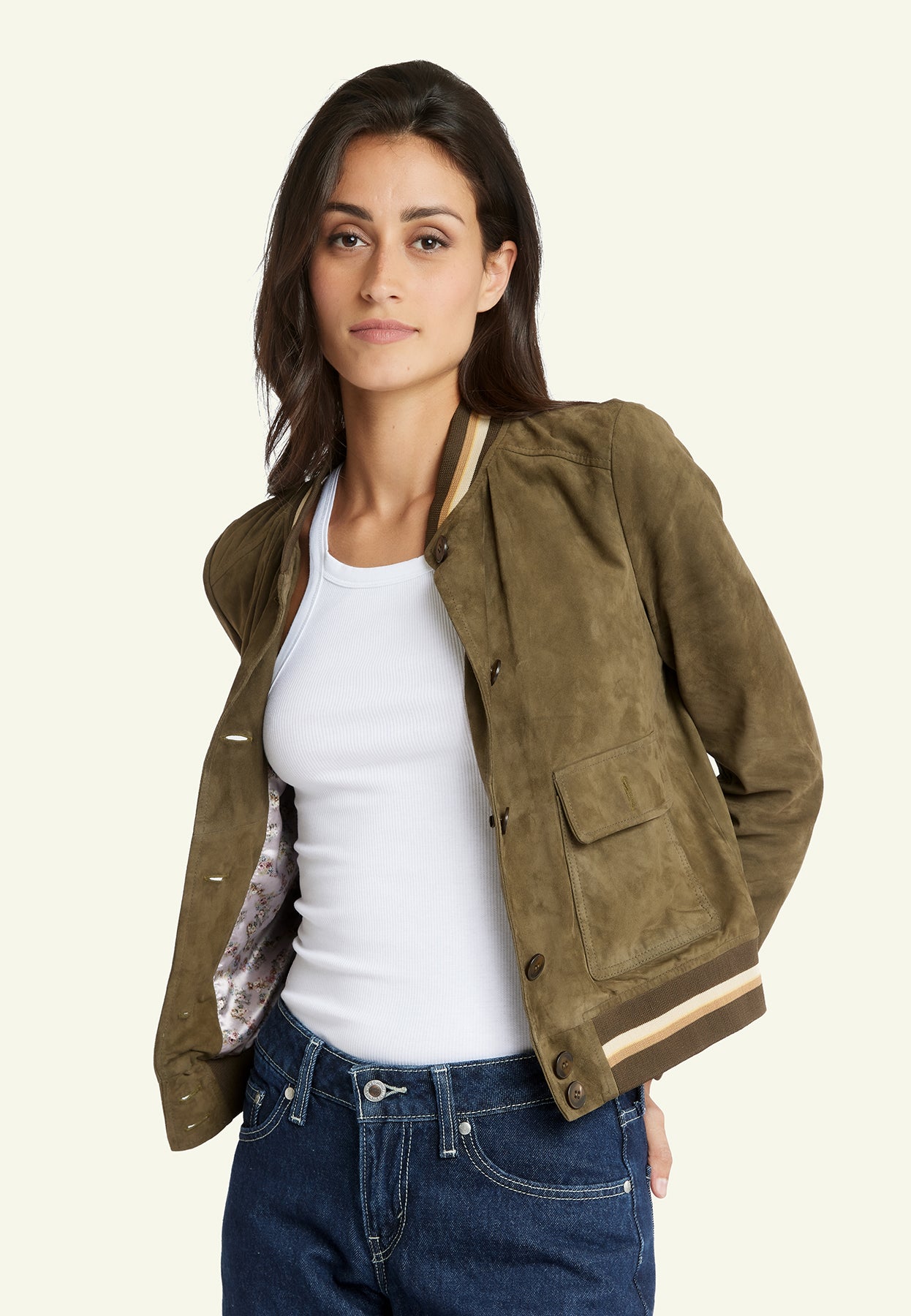 Blouson daim STARTER WOMEN VS KHAKI - vue detail - Serge Pariente Paris