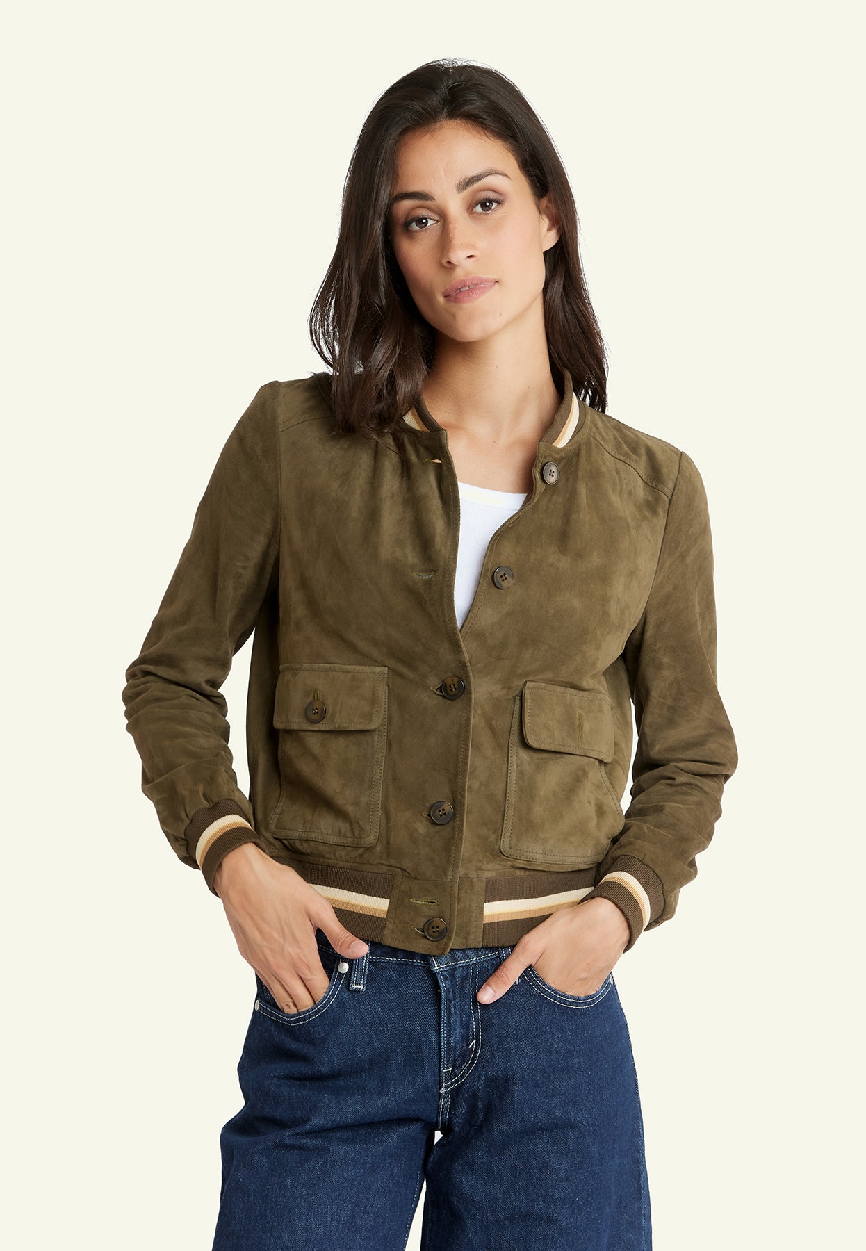 Blouson daim STARTER WOMEN VS KHAKI - vue cote - Serge Pariente Paris