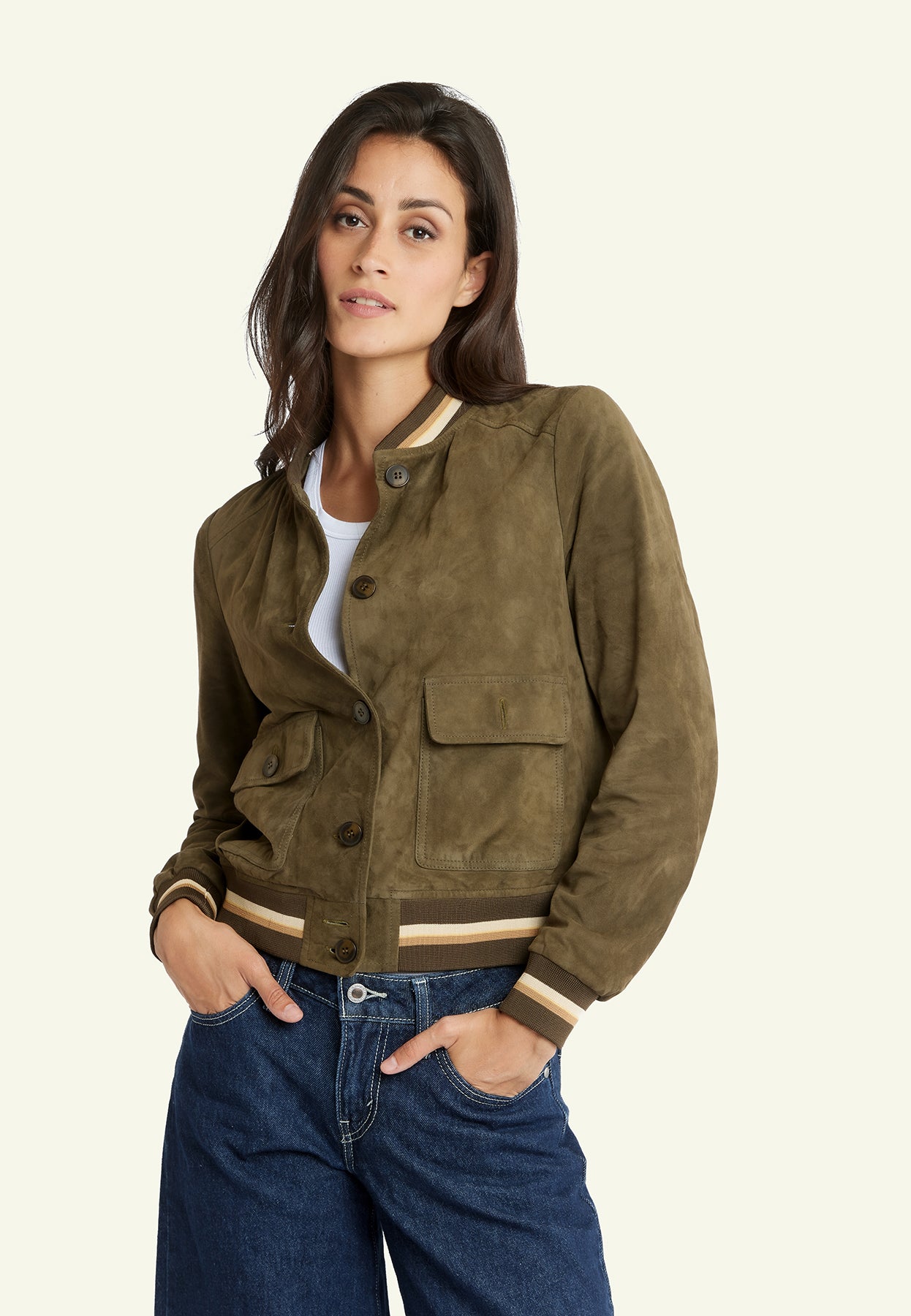 Blouson daim STARTER WOMEN VS KHAKI - vue face - Serge Pariente Paris