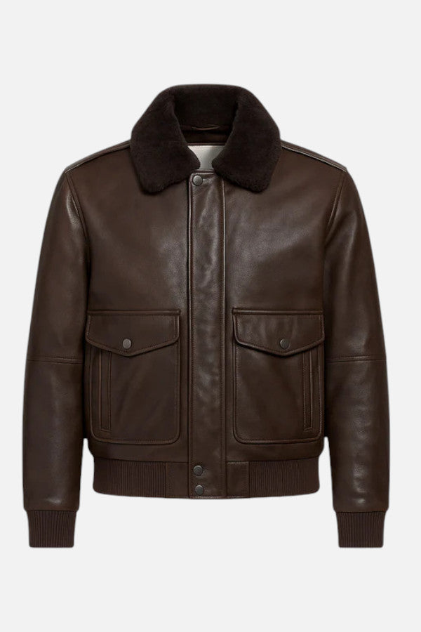 Blouson pilote cuir mouton brun NEW PILOT — Serge Pariente Paris