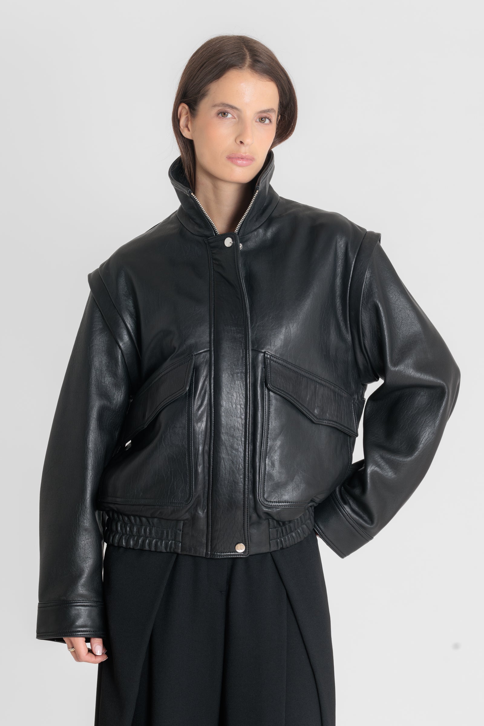 Blouson cuir FLOW BLACK - vue portee - Serge Pariente Paris