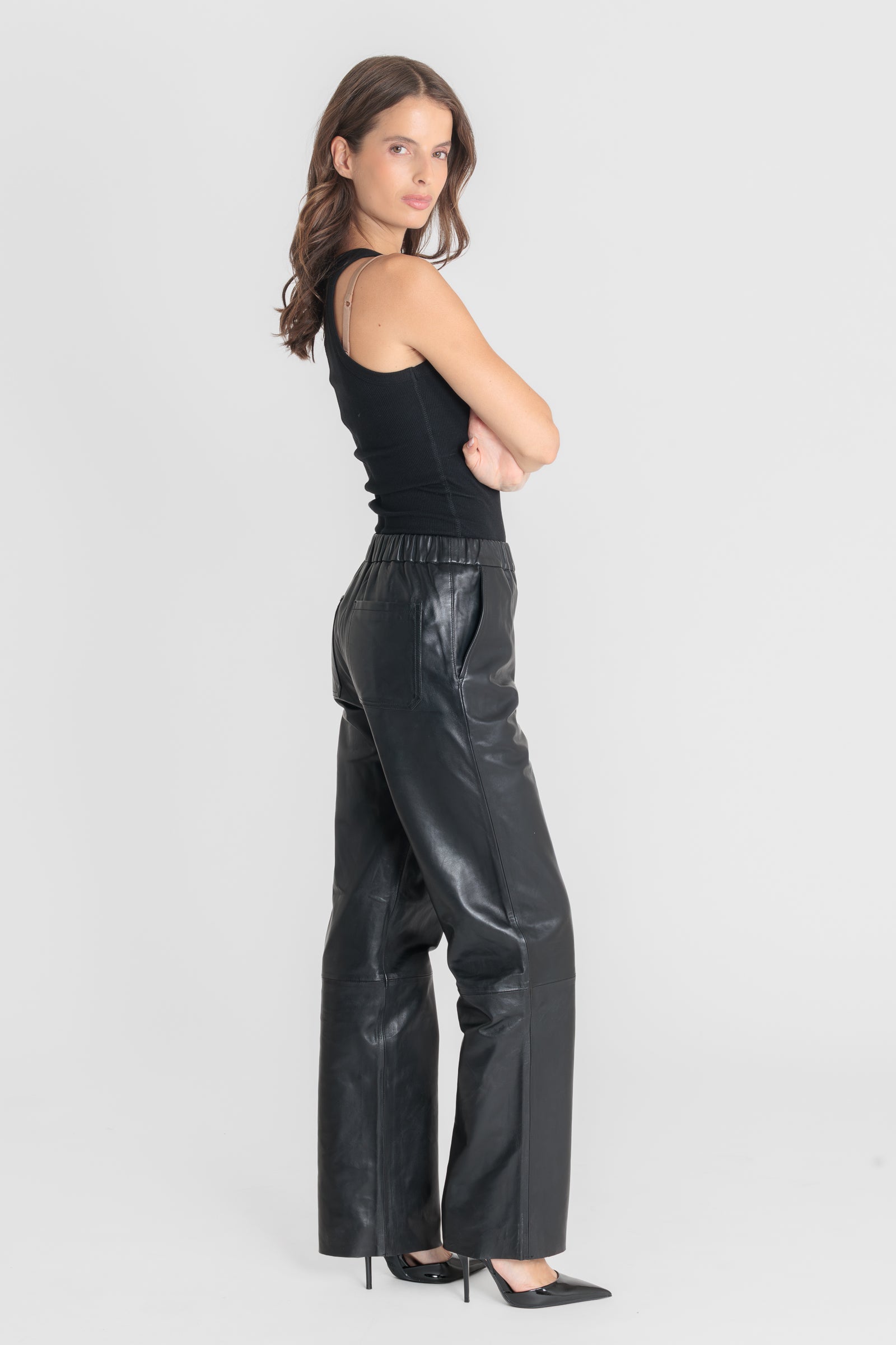 Pantalon cuir ELEONORE PANTALON BLACK - vue face - Serge Pariente Paris