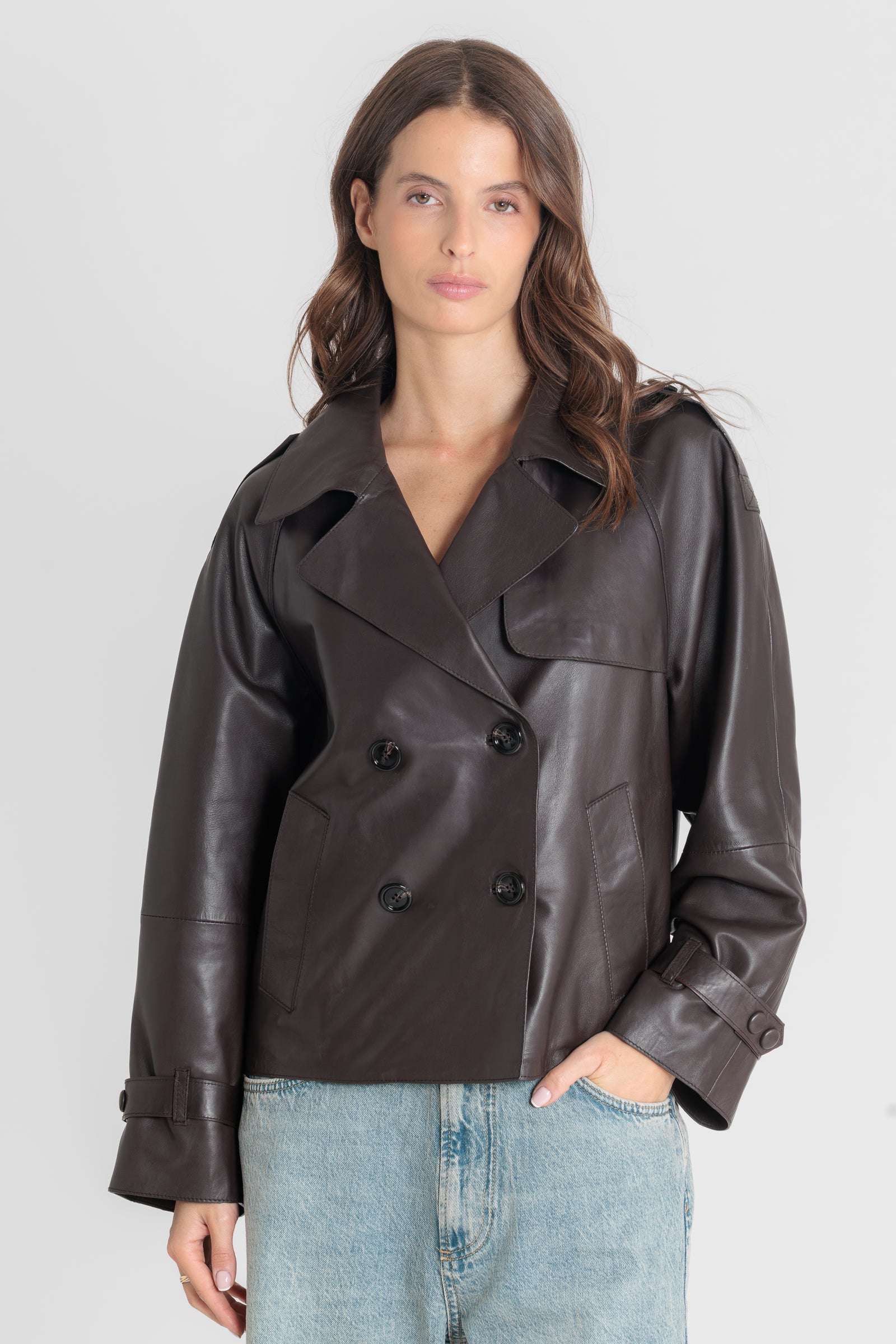 Blouson cuir PAULETTE AG BROWN - vue face - Serge Pariente Paris