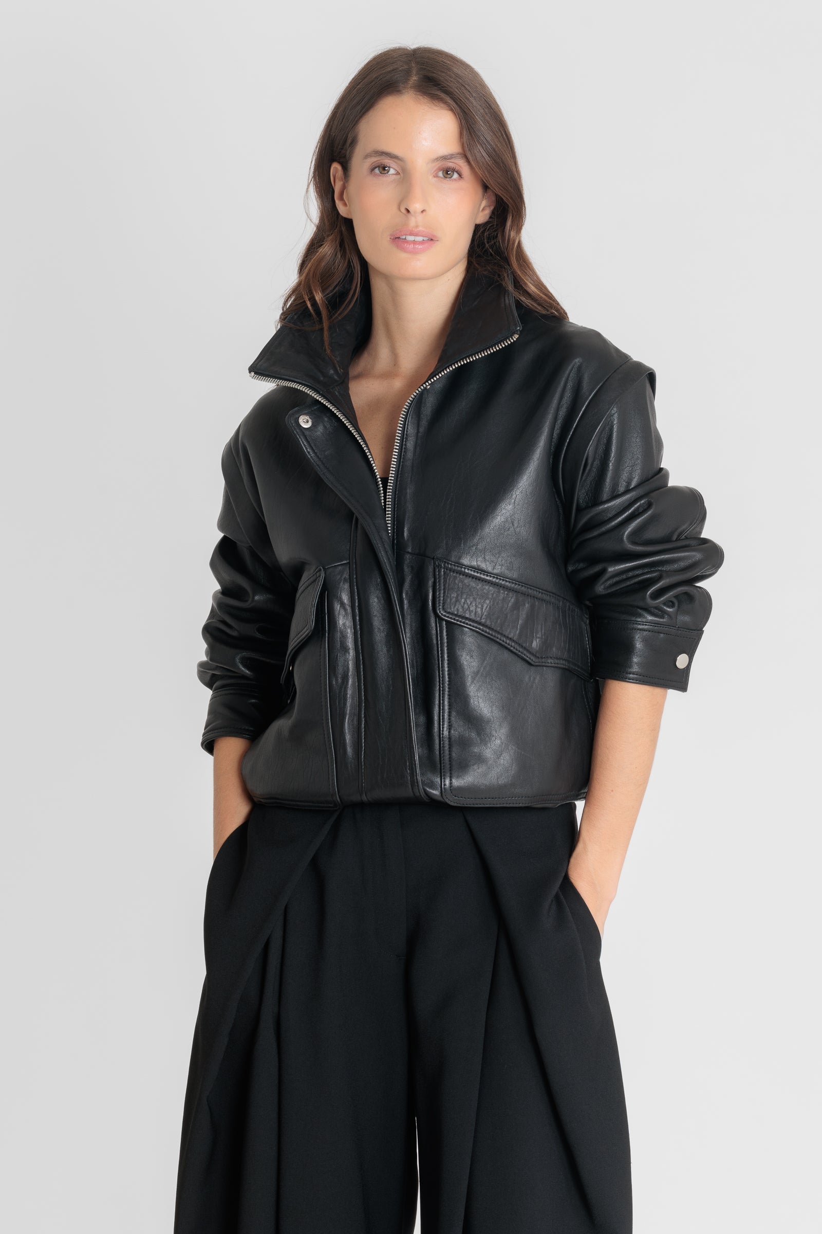 Blouson cuir FLOW BLACK - vue face - Serge Pariente Paris