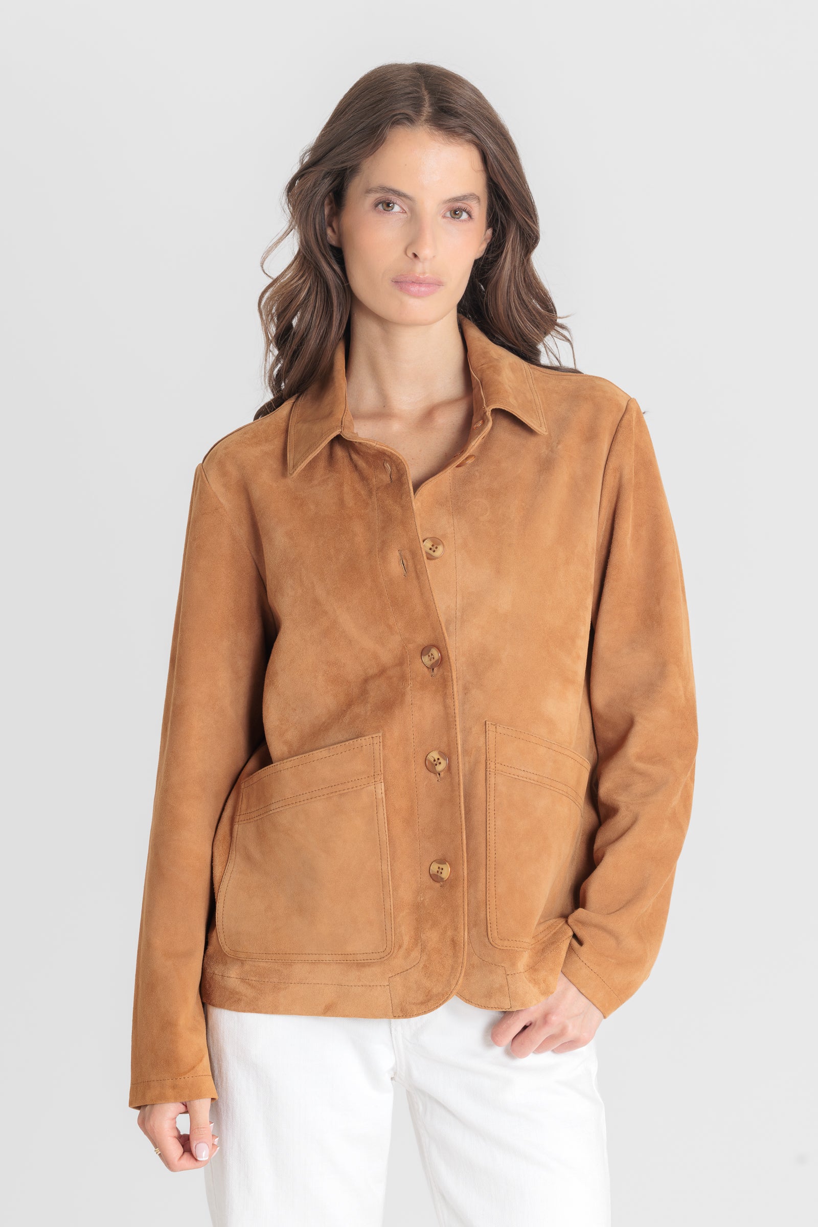 Blouson daim ALEXANDRA VS COGNAC - vue face - Serge Pariente Paris
