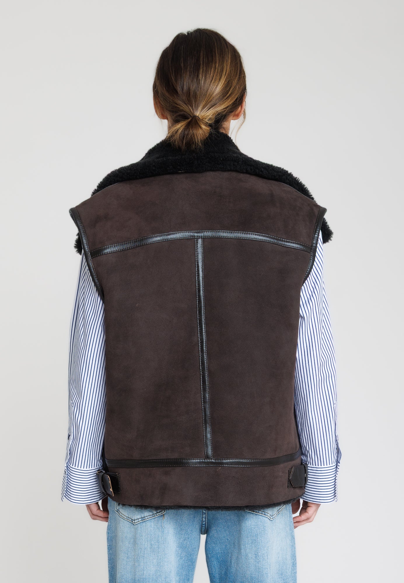 Gilet cuir CHRISTELLE GILET BROWN - vue cote - Serge Pariente Paris