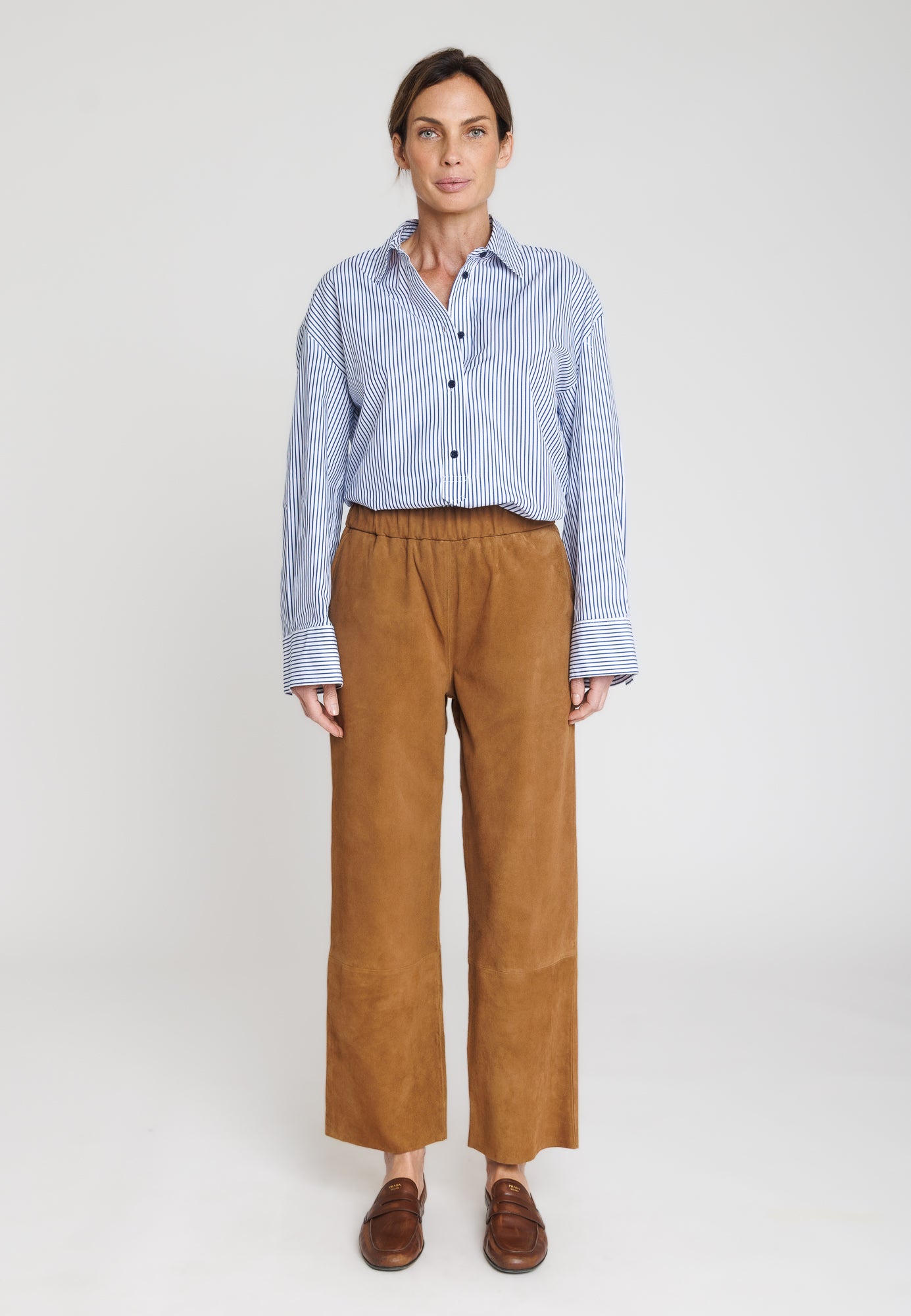 Pantalon daim SARA PANT VS COGNAC - vue face - Serge Pariente Paris
