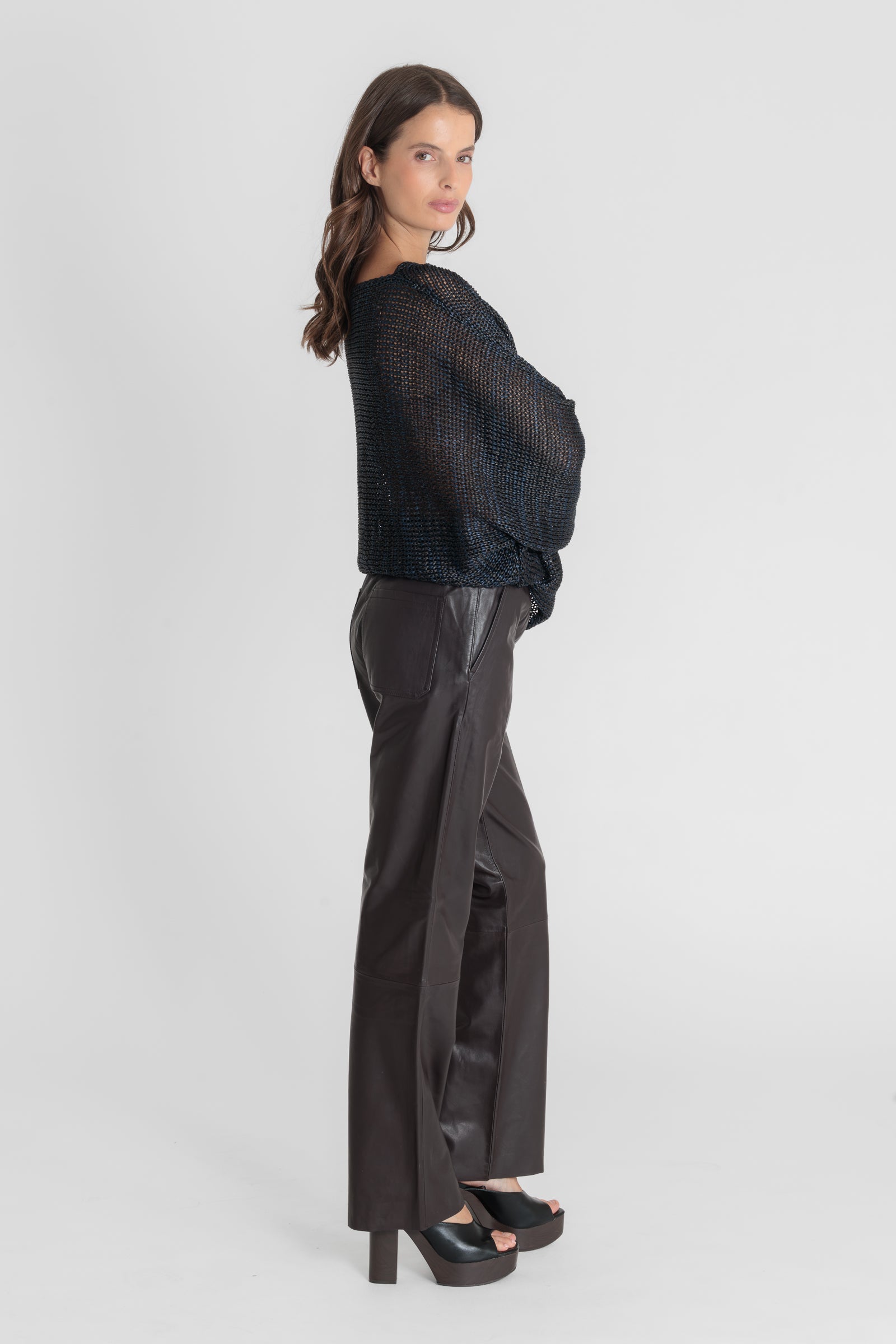 Pantalon cuir ELEONORE PANTALON BROWN - vue detail - Serge Pariente Paris