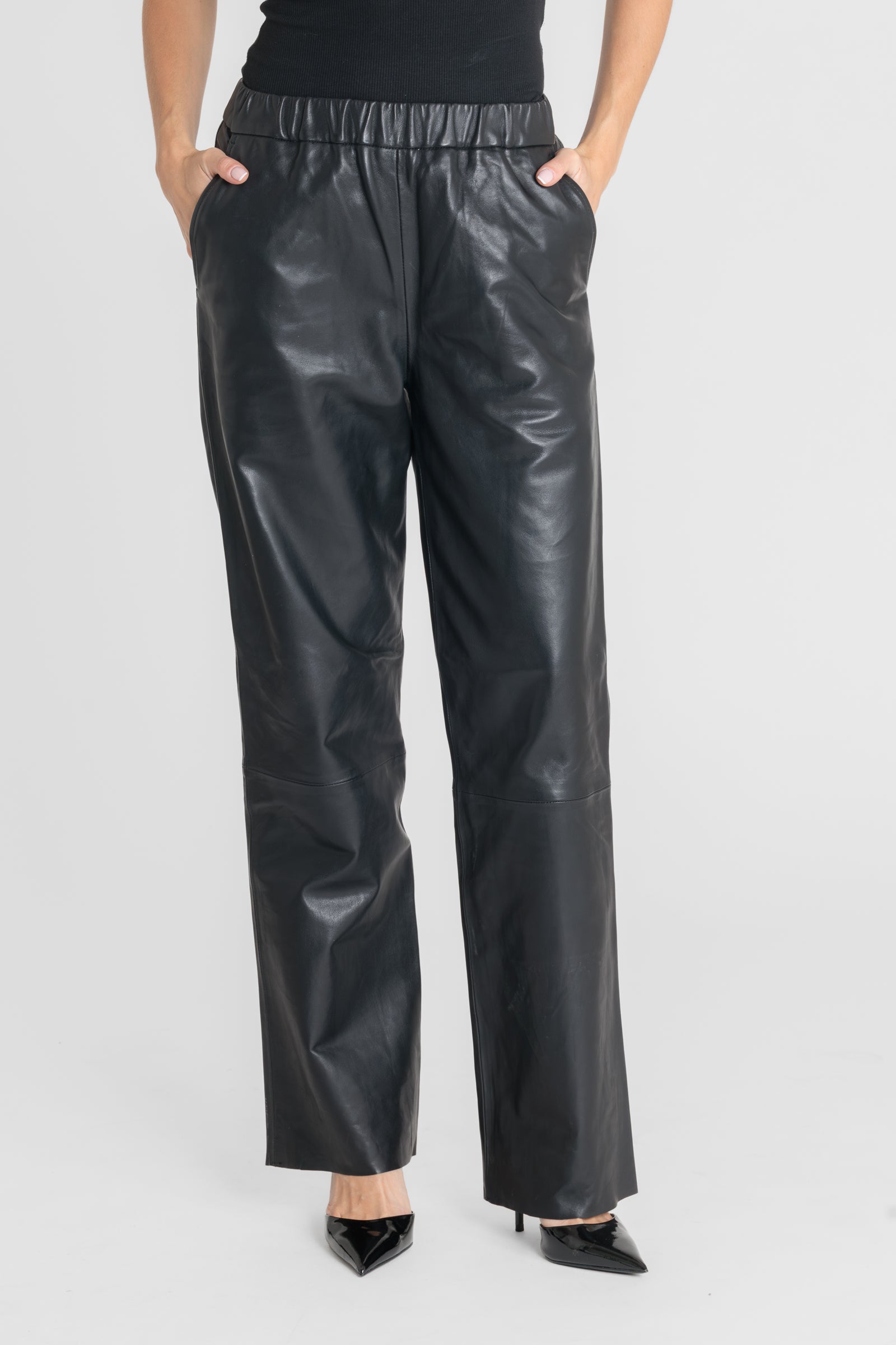 Pantalon cuir ELEONORE PANTALON BLACK - vue detail - Serge Pariente Paris