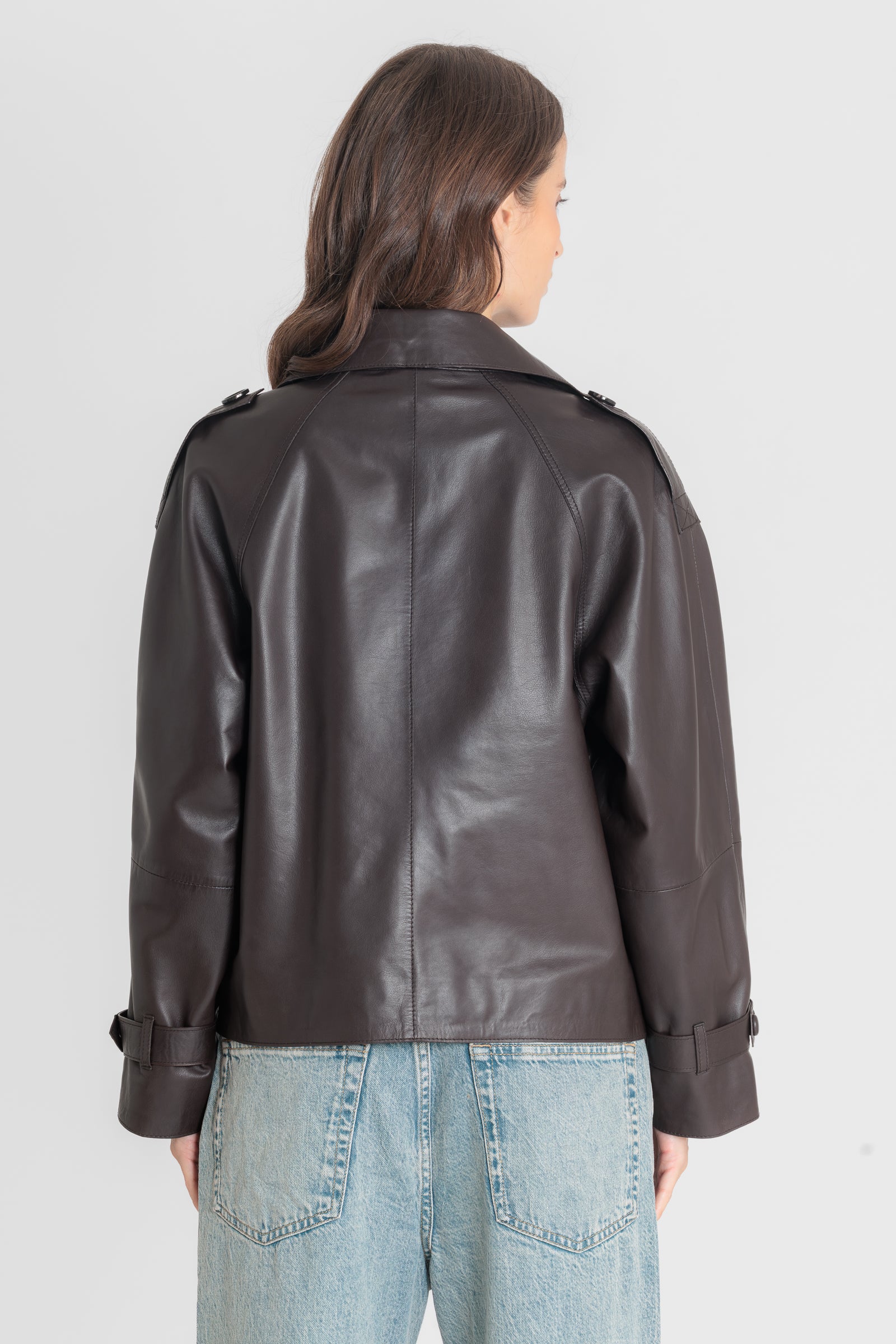Blouson cuir PAULETTE AG BROWN - vue cote - Serge Pariente Paris