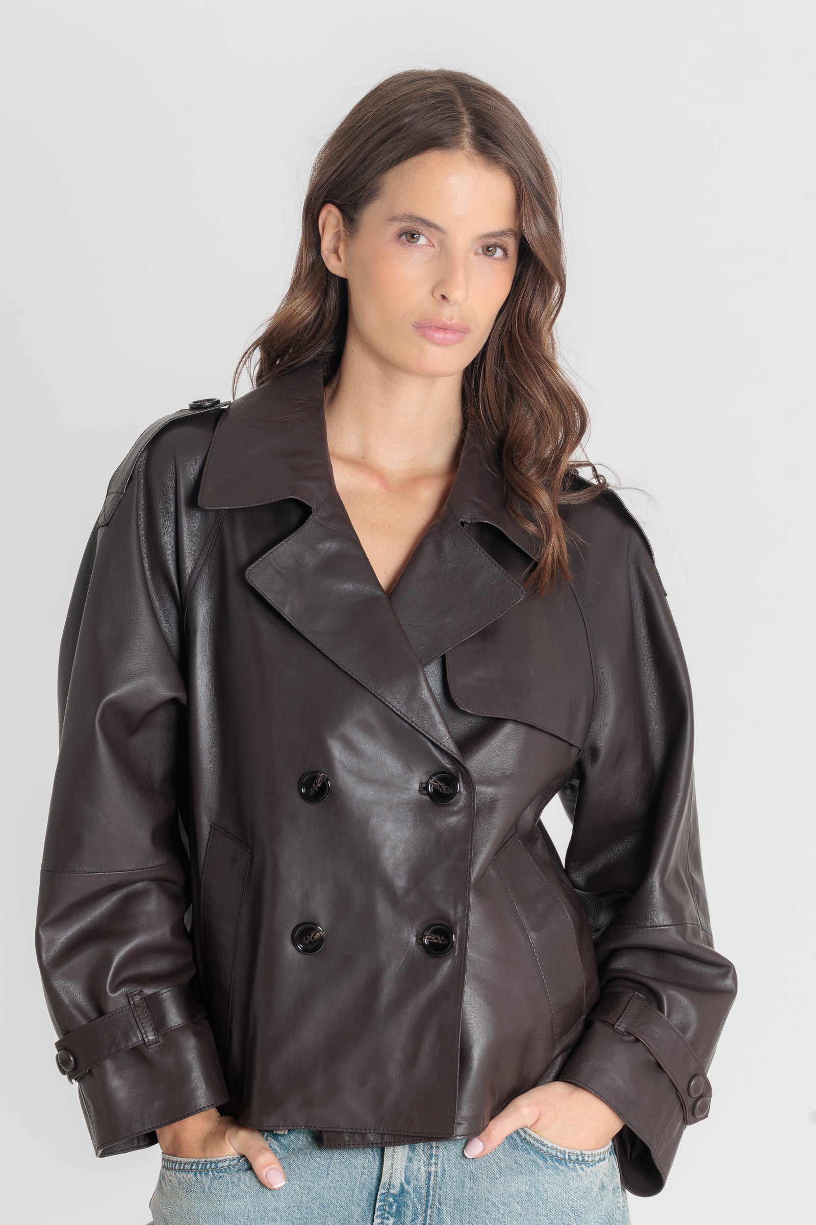 Blouson cuir PAULETTE AG BROWN - vue portee - Serge Pariente Paris