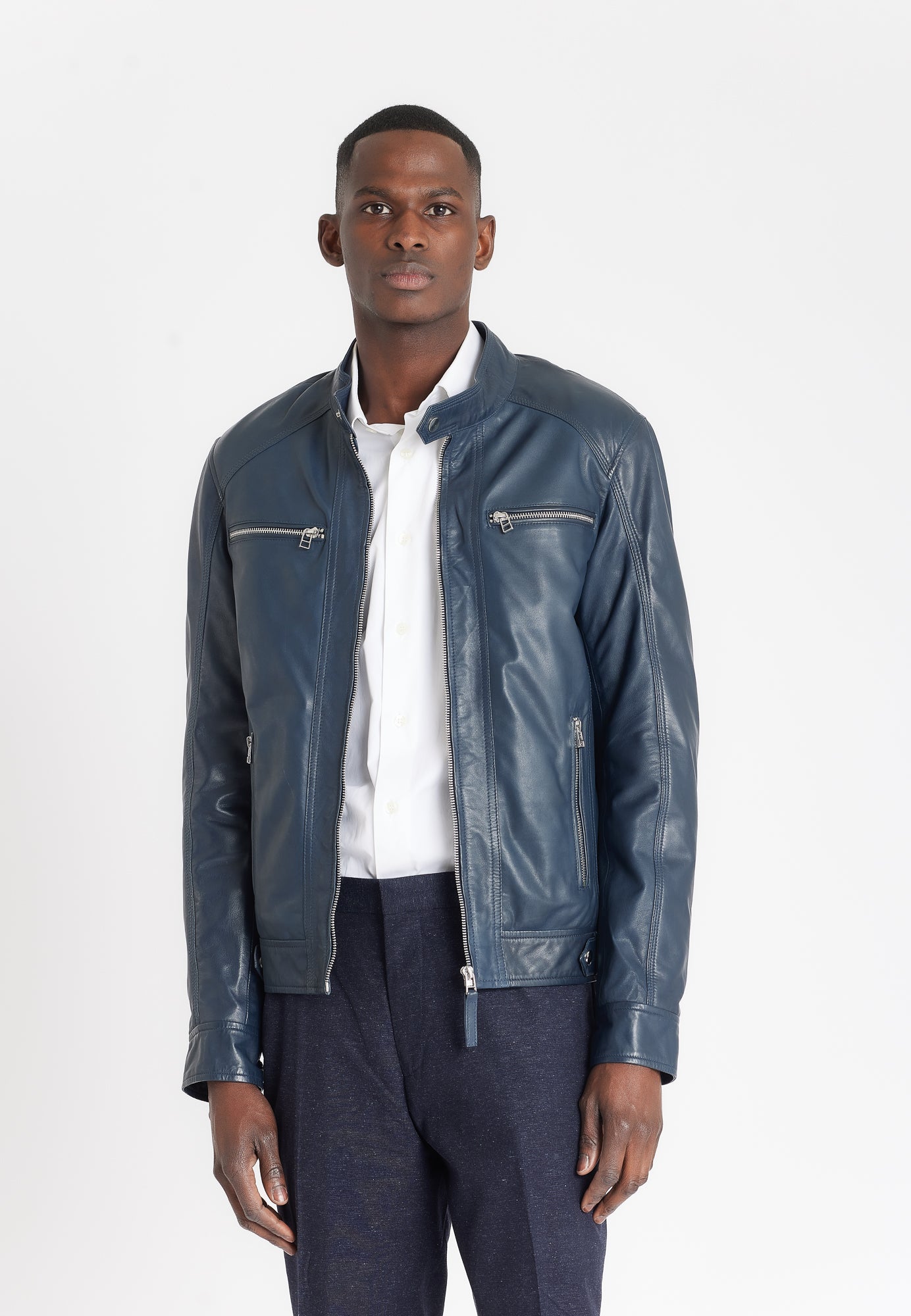 Blouson cuir ERICO BLUE - vue dos - Serge Pariente Paris