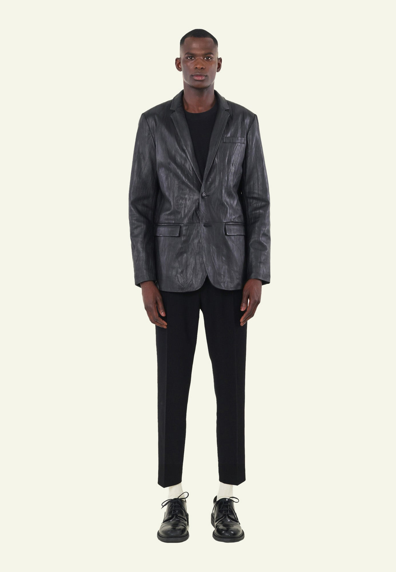 Blazer cuir mouton noir torsadé BLAZER TWISTED face — Serge Pariente Paris