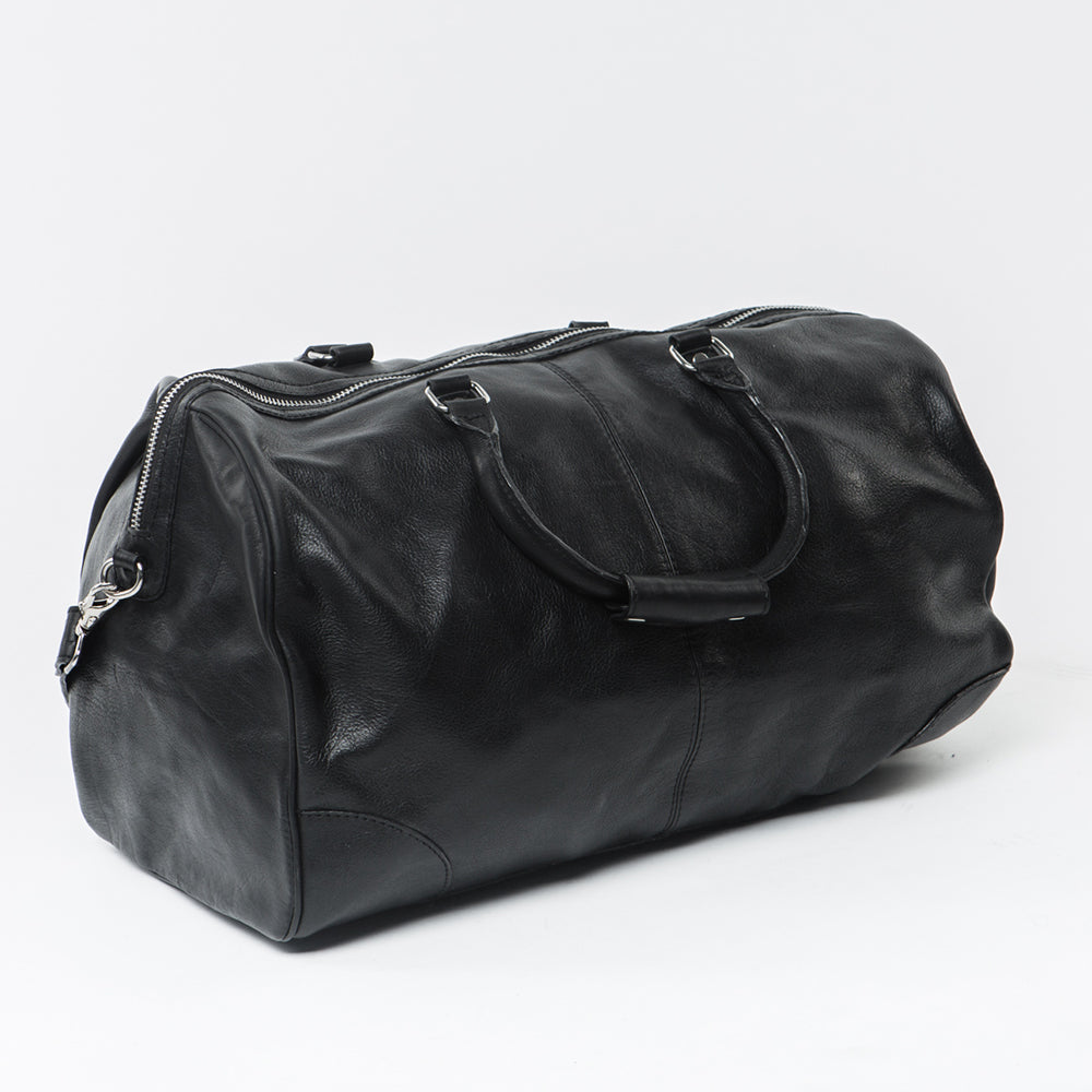 Sac cuir buffle noir BIG BAG porté épaule — Serge Pariente Paris