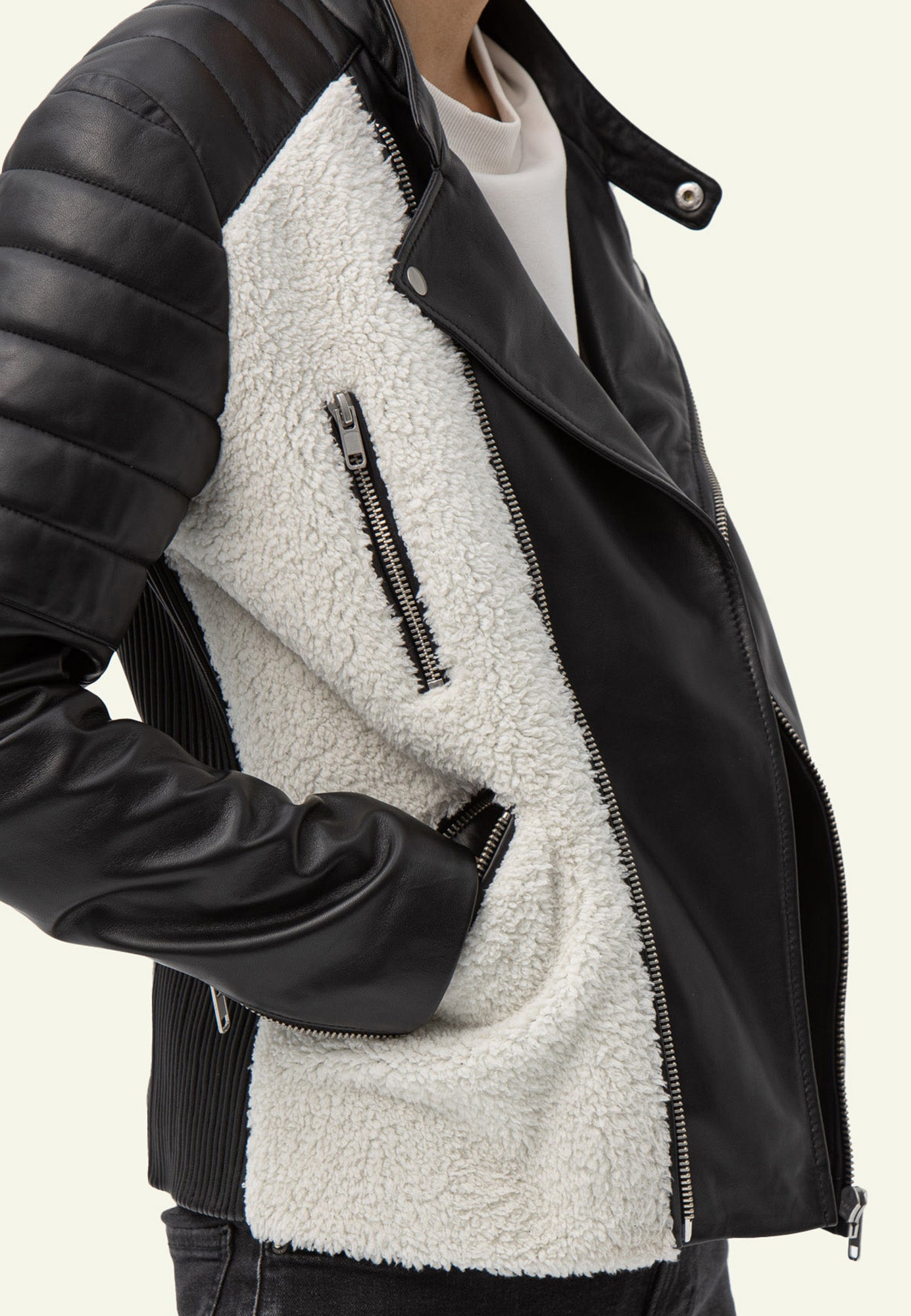 GLADIATOR NOUNOURS porté homme blouson cuir sherpa — Serge Pariente