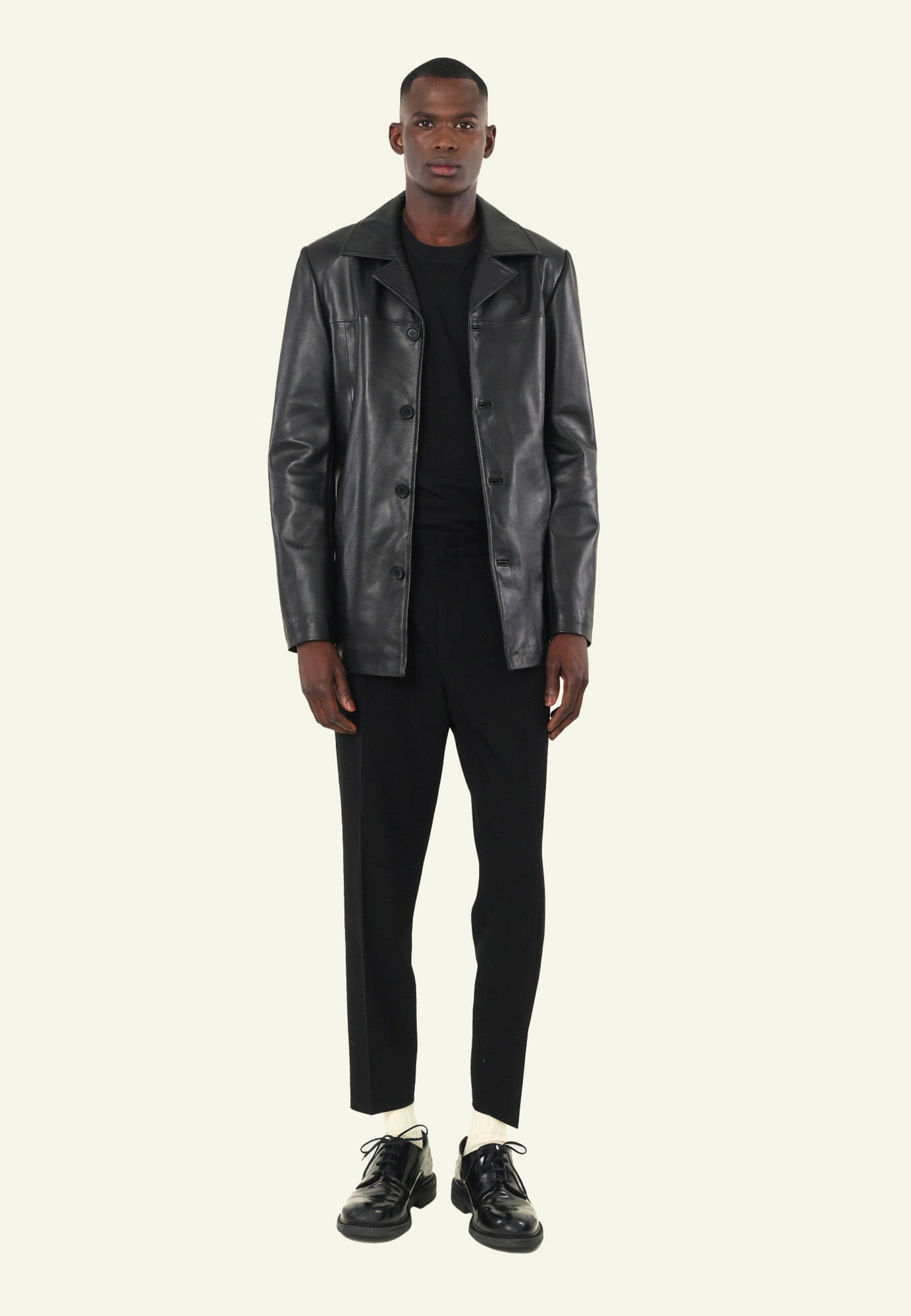 Veste cuir mouton noir droite homme LORD BLACK face — Serge Pariente Paris